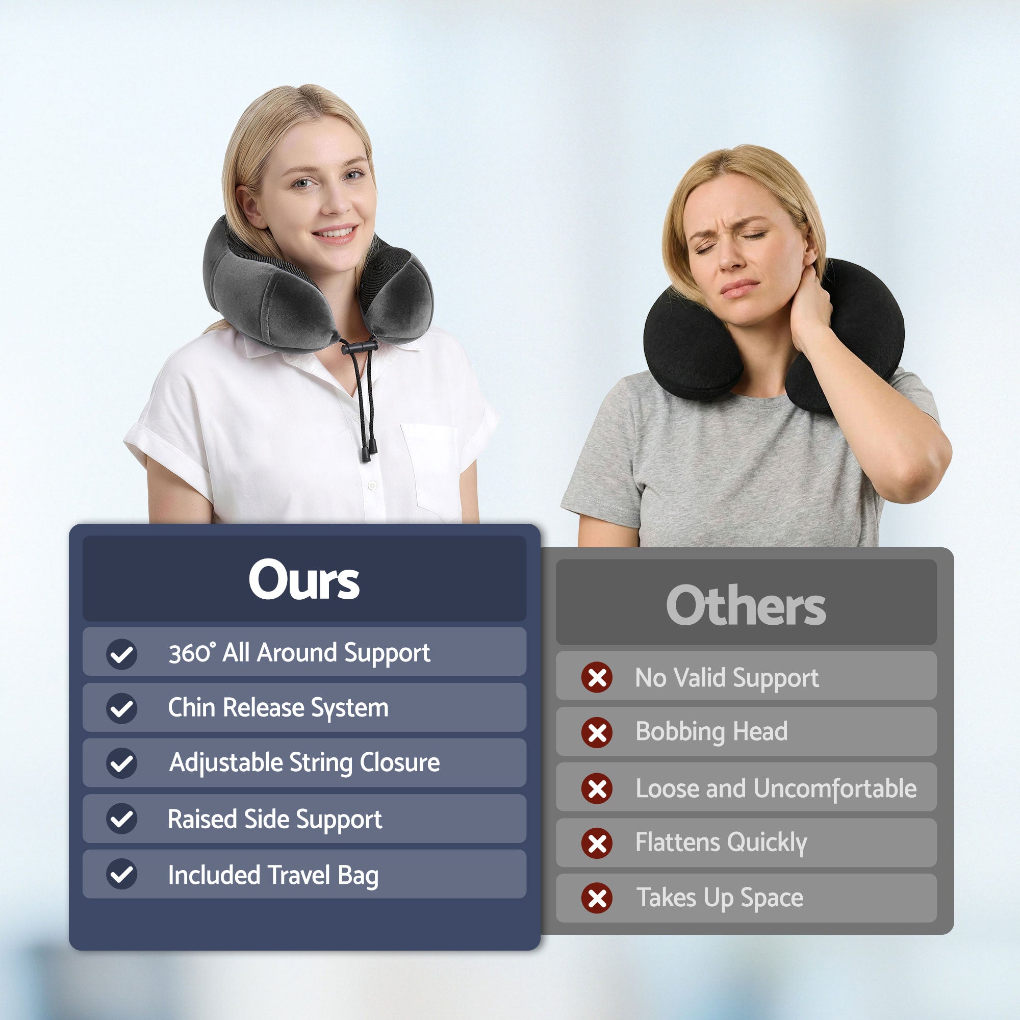 Wanderlite Travel Pillow for Airplanes Memory Foam Neck Pillows for Traveling, Soft & Washable Cover with Storage Bag, Portable Plane Accessories for Airplanes Offices Cars, Grey Bedworld