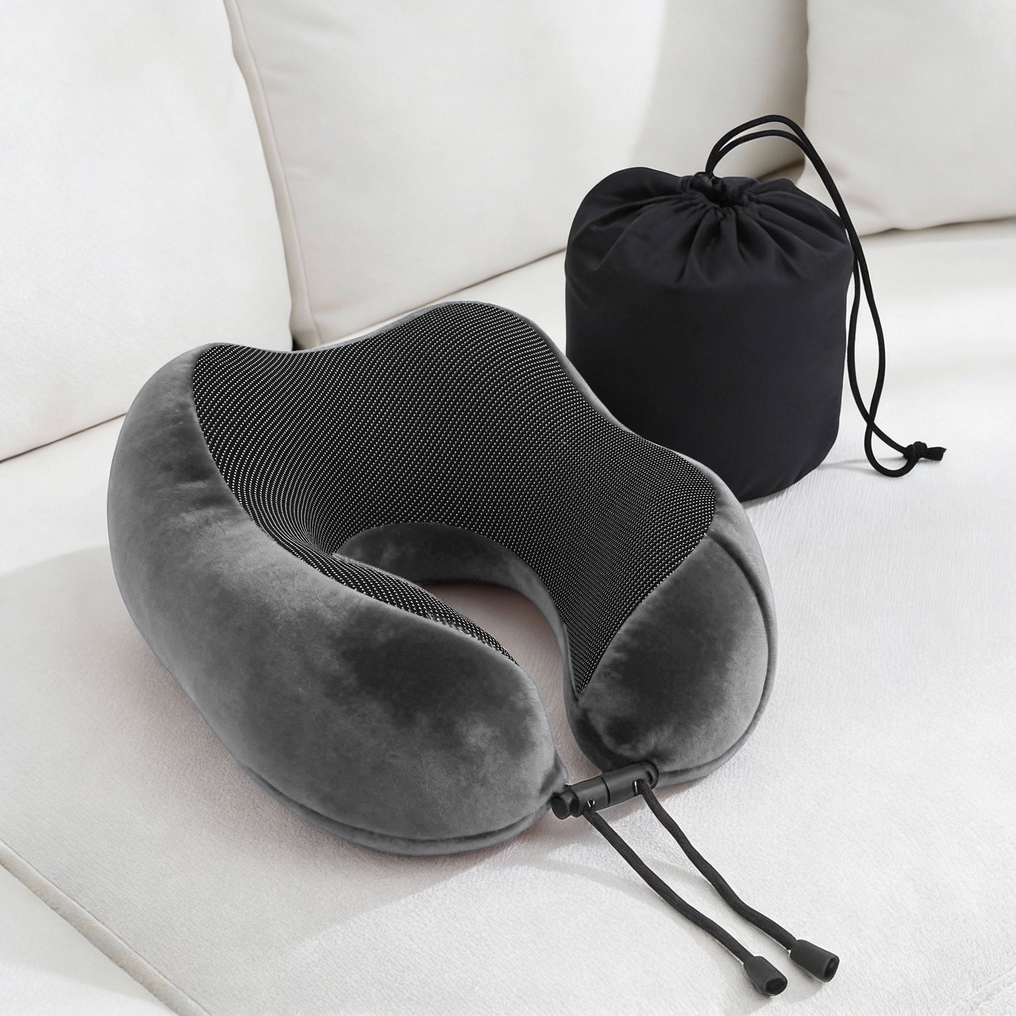 Wanderlite Travel Pillow for Airplanes Memory Foam Neck Pillows for Traveling, Soft & Washable Cover with Storage Bag, Portable Plane Accessories for Airplanes Offices Cars, Grey Bedworld