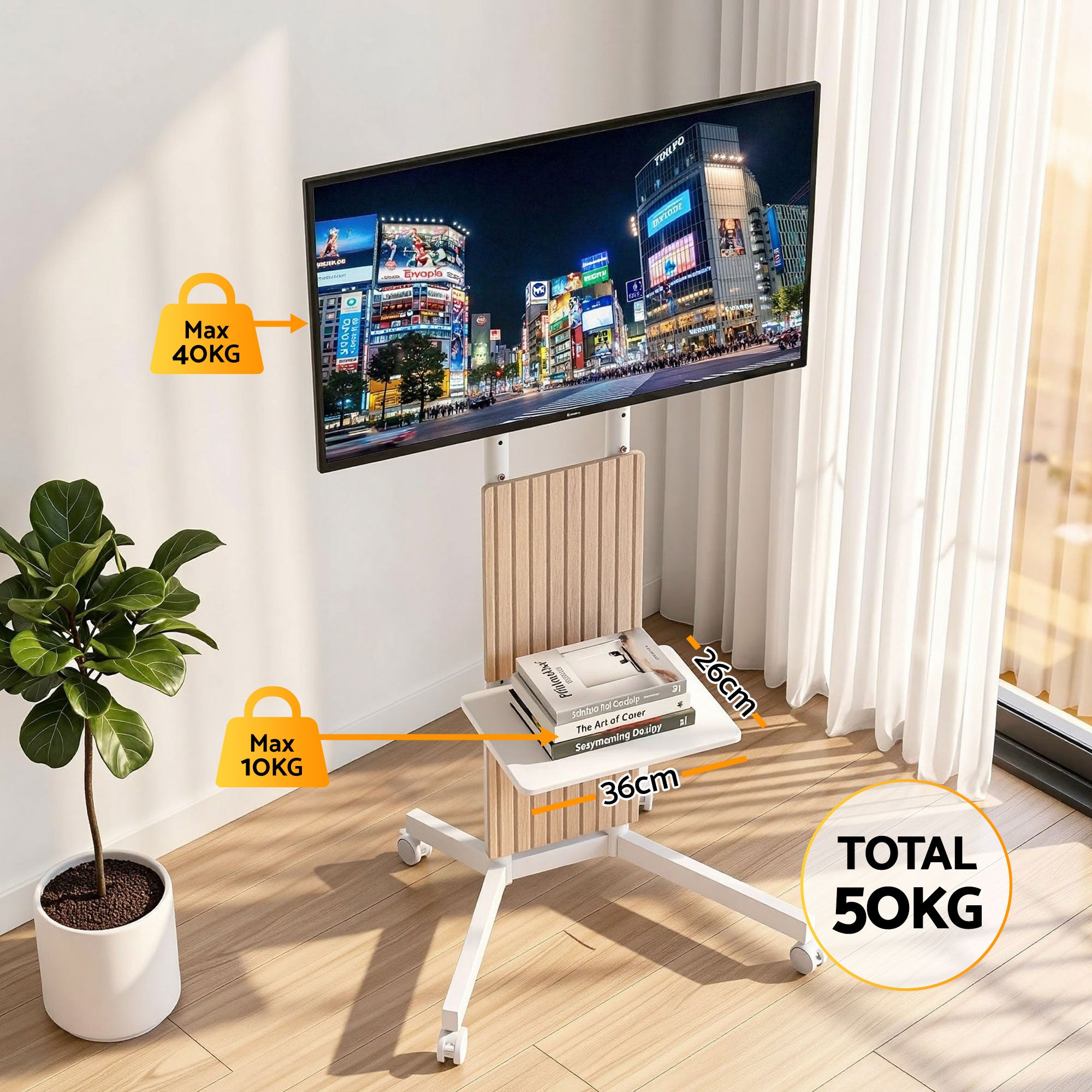 Artiss Mobile TV Floor Stand for 32-65" Mount Bracket Universal Adjustable Height with Wheels