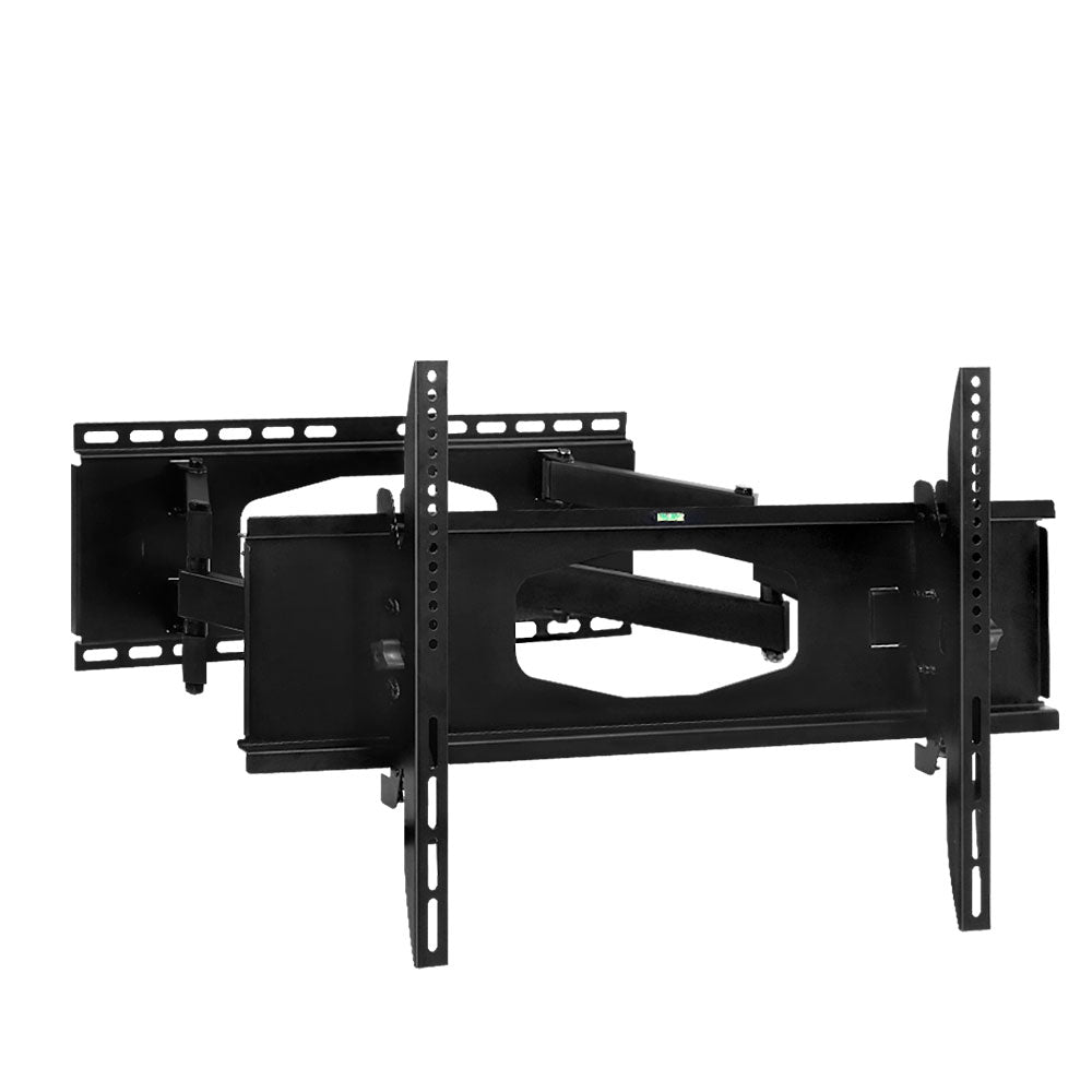 Black full-motion TV wall mount bracket with dual arms and support plates