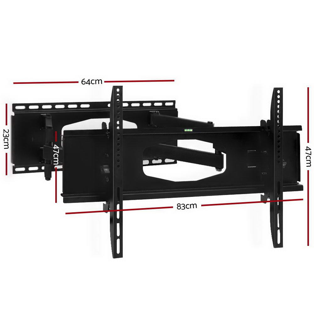 Black TV wall mount bracket with dual arms; overall size 83cm x 64cm