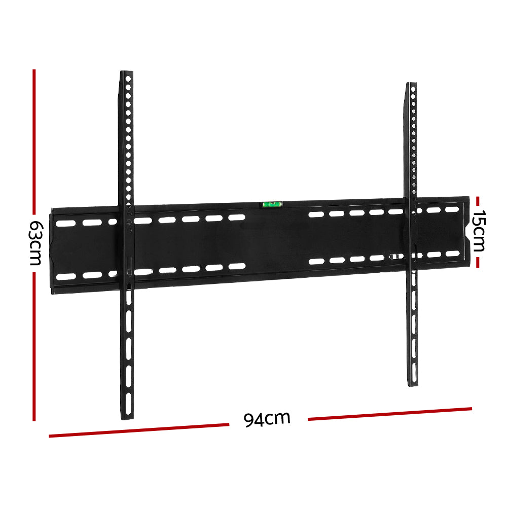 Black TV wall mount bracket with wide horizontal plate and vertical mounting rails