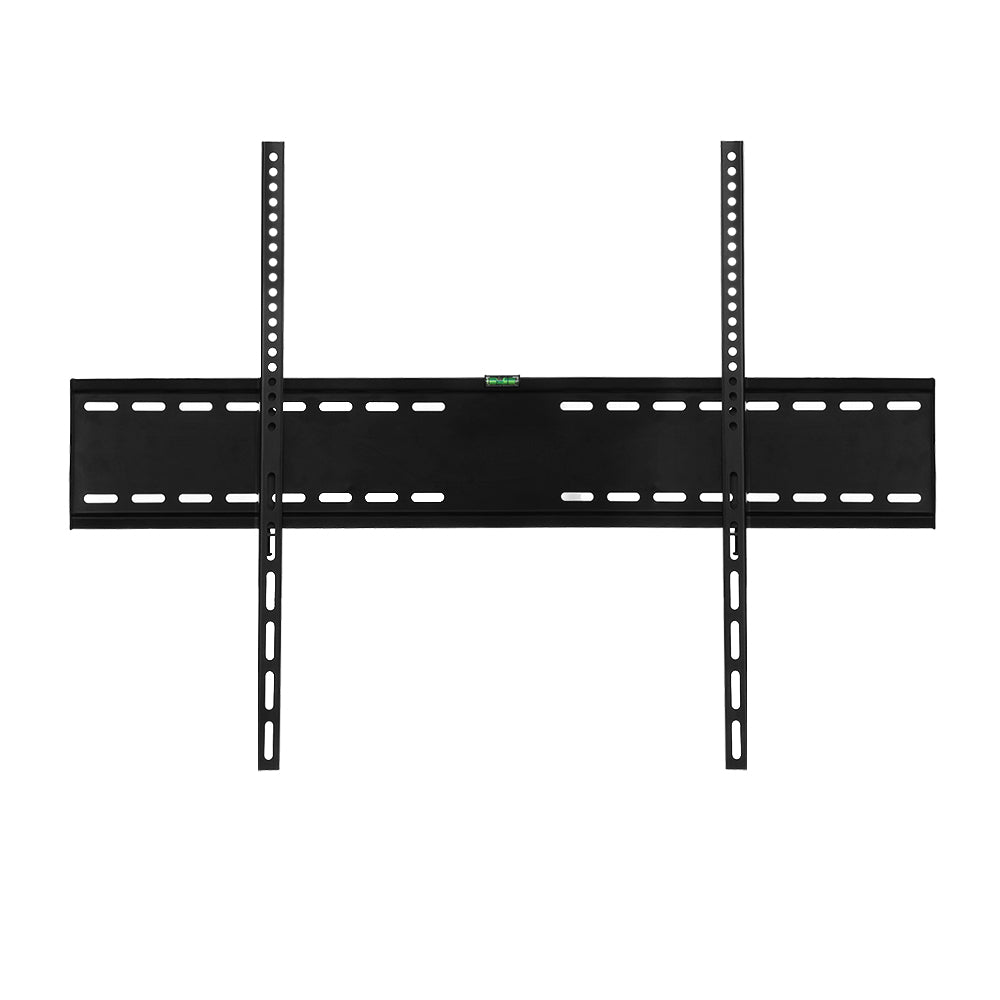 Black TV wall mount bracket, wide frame with perforated mounting rails