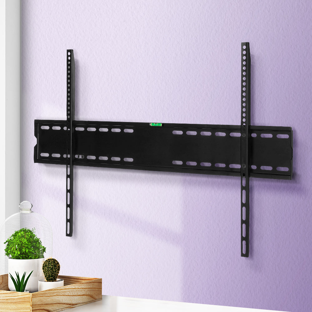 Black TV wall mount bracket with wide frame and perforated side rails