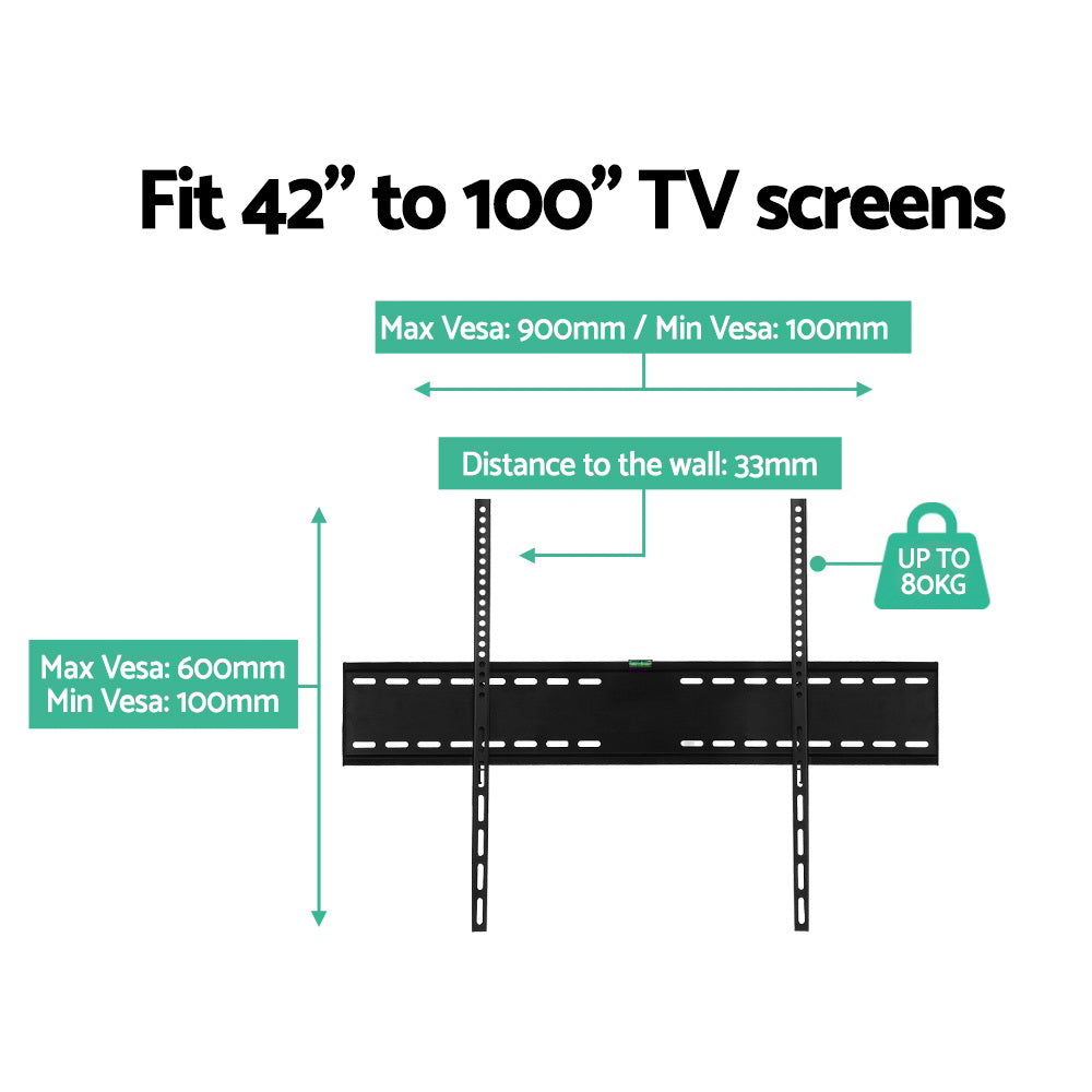 Black TV wall mount bracket with wide horizontal bar and four mounting rails