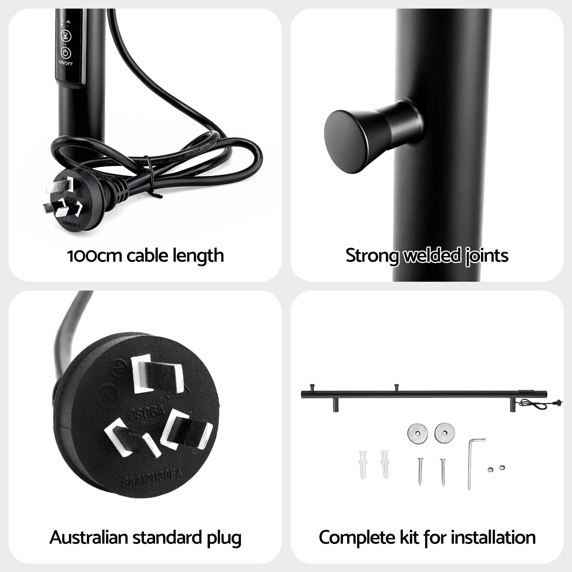 Devanti Heated Towel Rail with Timer Vertical Electric Heater Warmer Rack Black