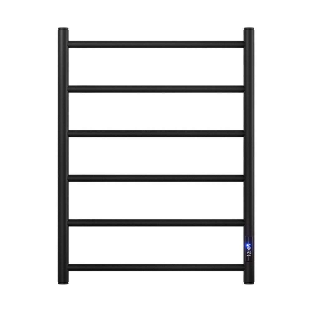 Devanti Heated Towel Rail 6 Round Bars  with Timer Electric Heater Warmer Rack