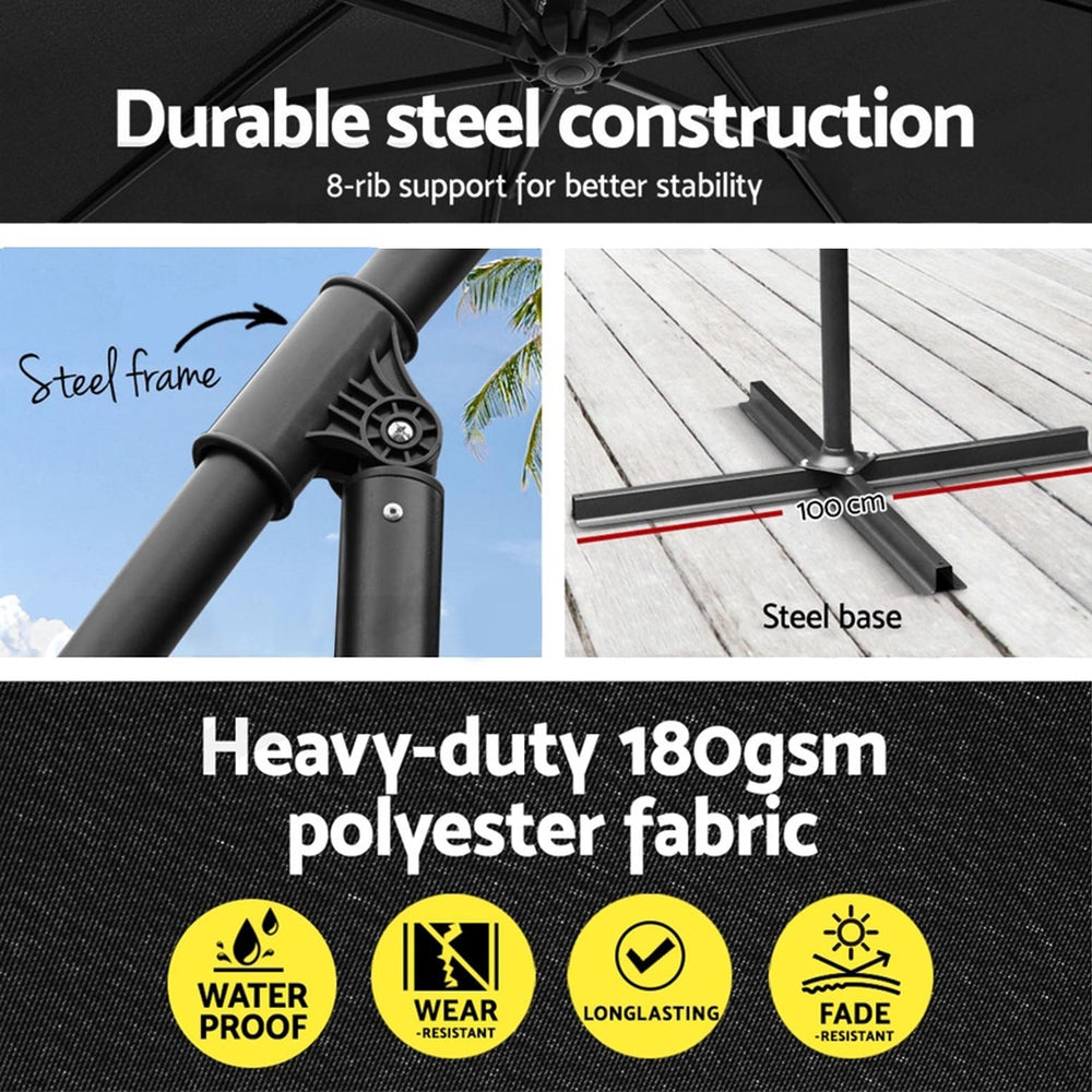 Black cantilever umbrella frame with weighted square base