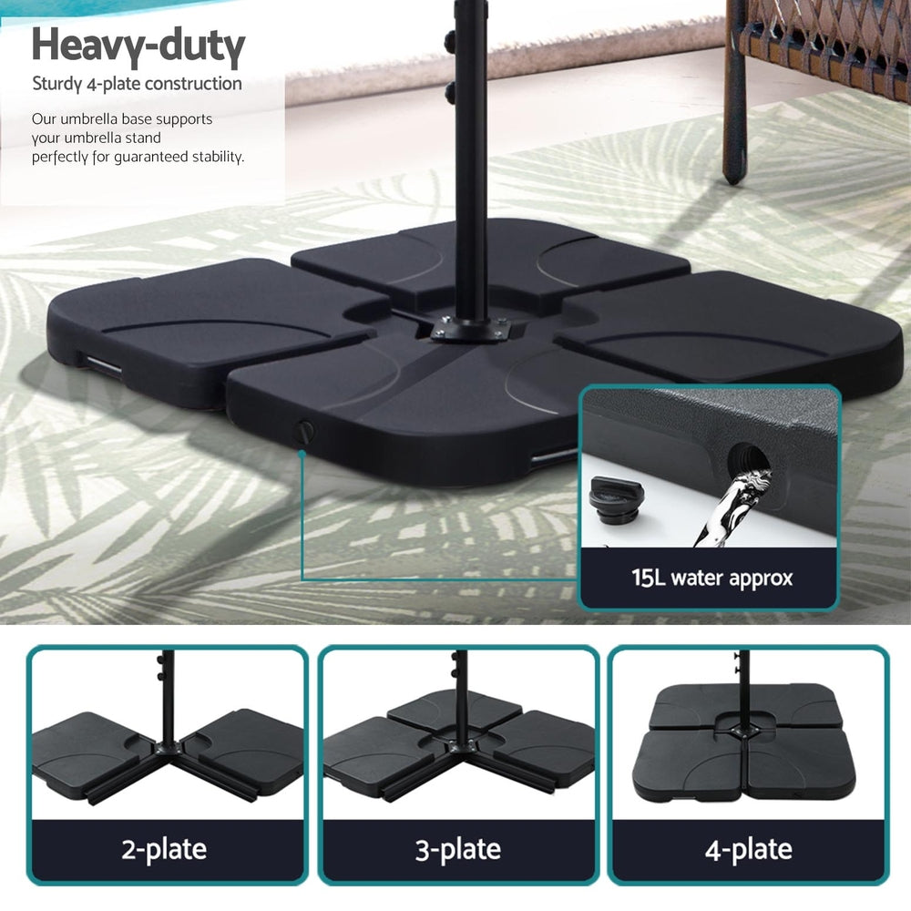Black cantilever umbrella base with multi-plate design and center pole