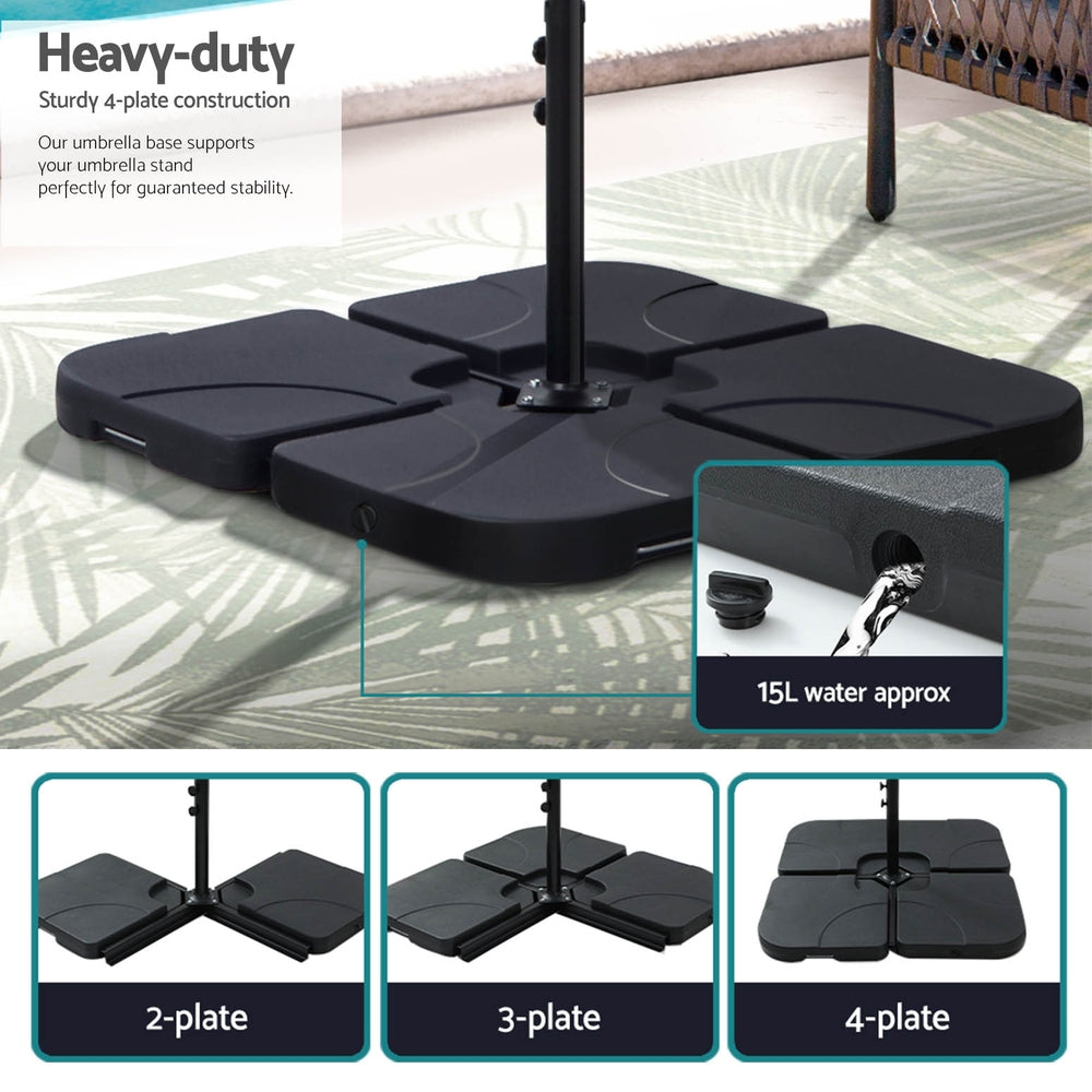 Charcoal cantilever patio umbrella base with 4-plate platform and center pole