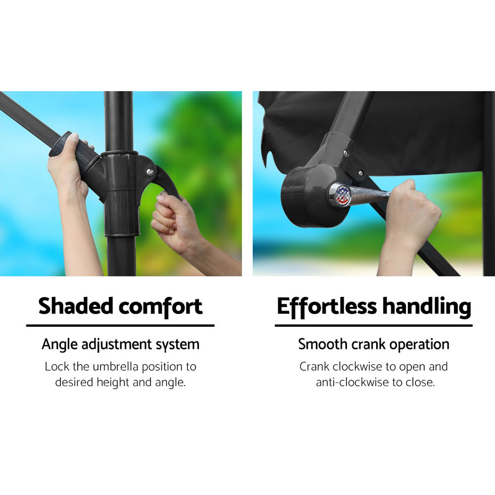 Cantilever umbrella crank and adjustment hardware on black pole