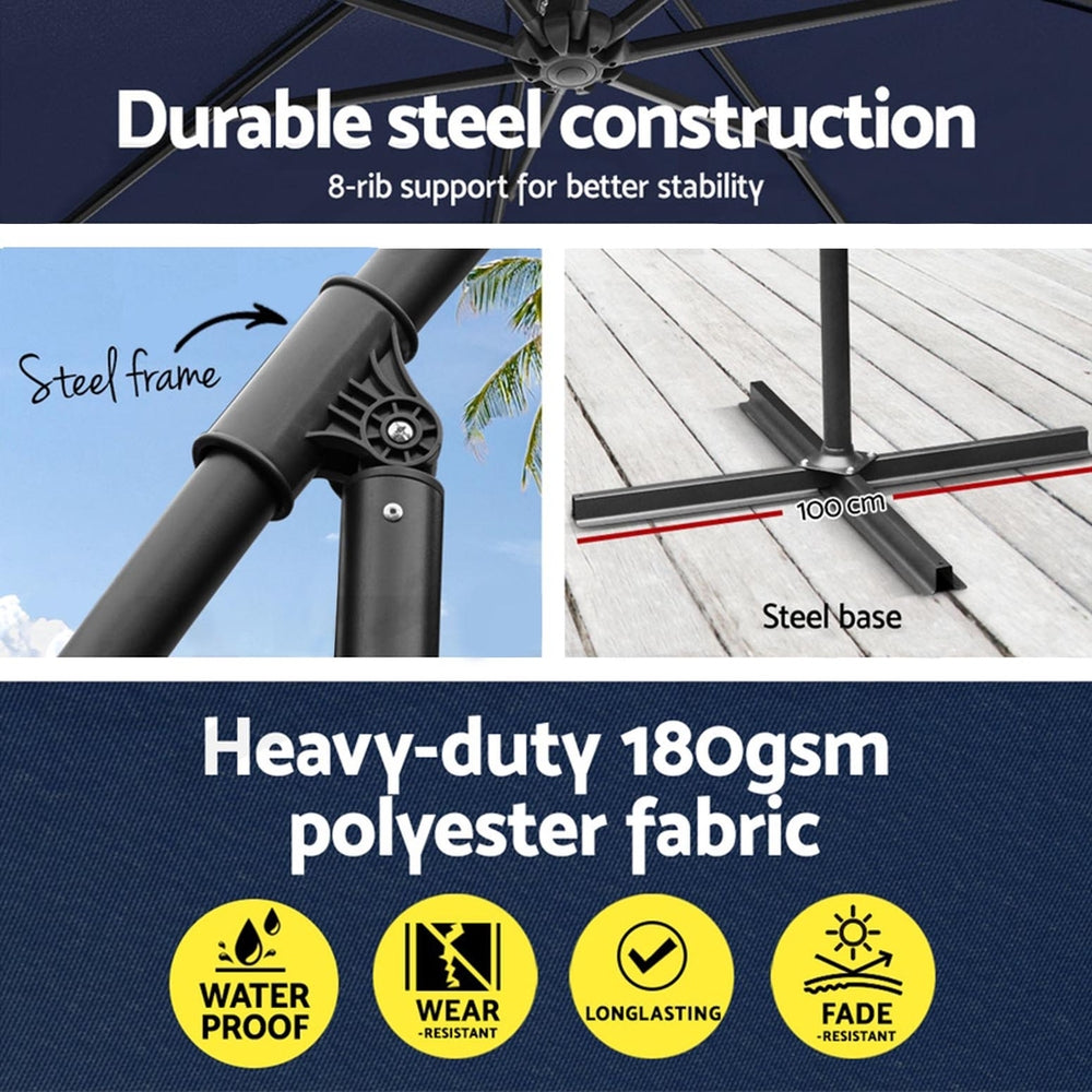 Heavy-duty navy polyester cantilever umbrella with steel frame