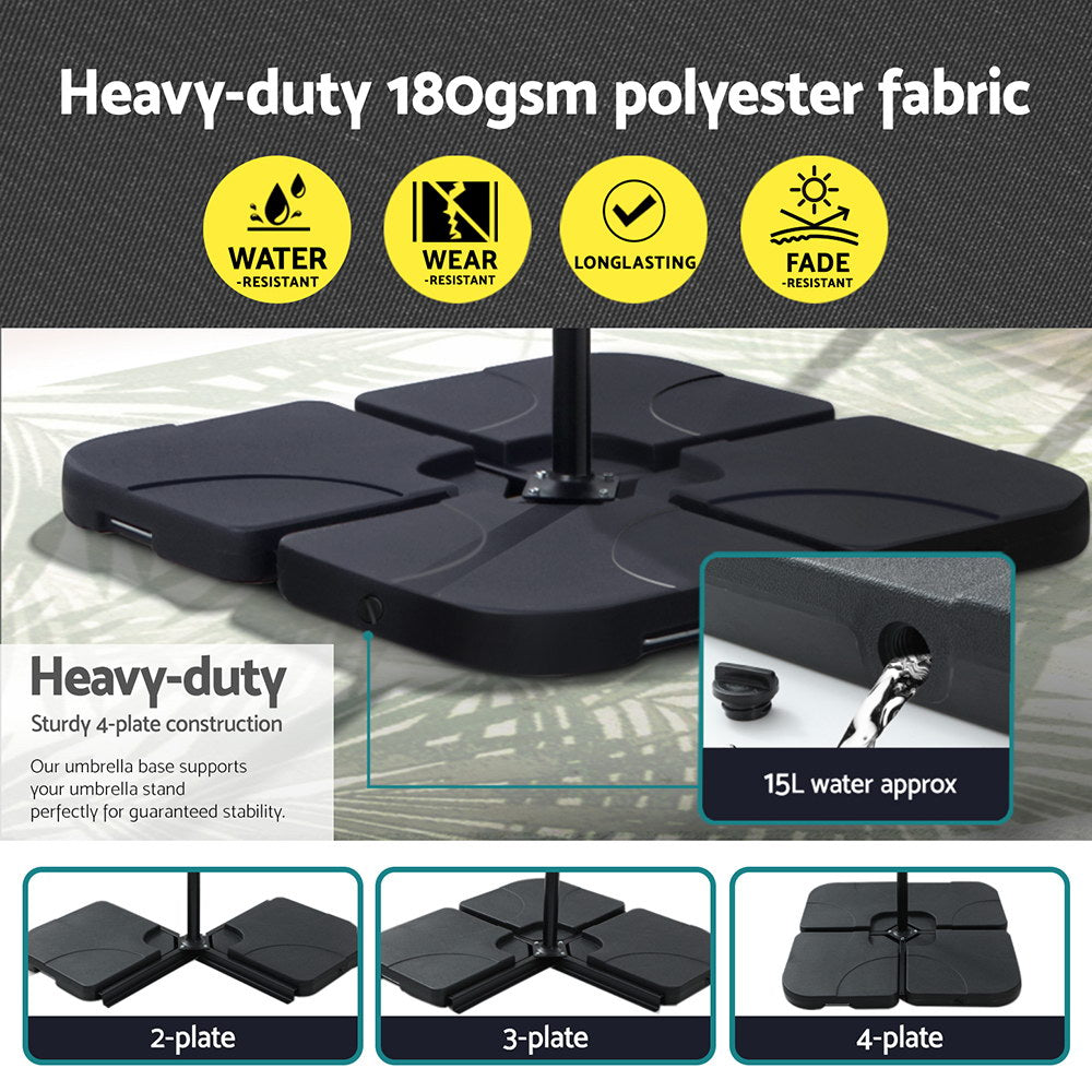Square umbrella base with four interlocking pads in charcoal fabric