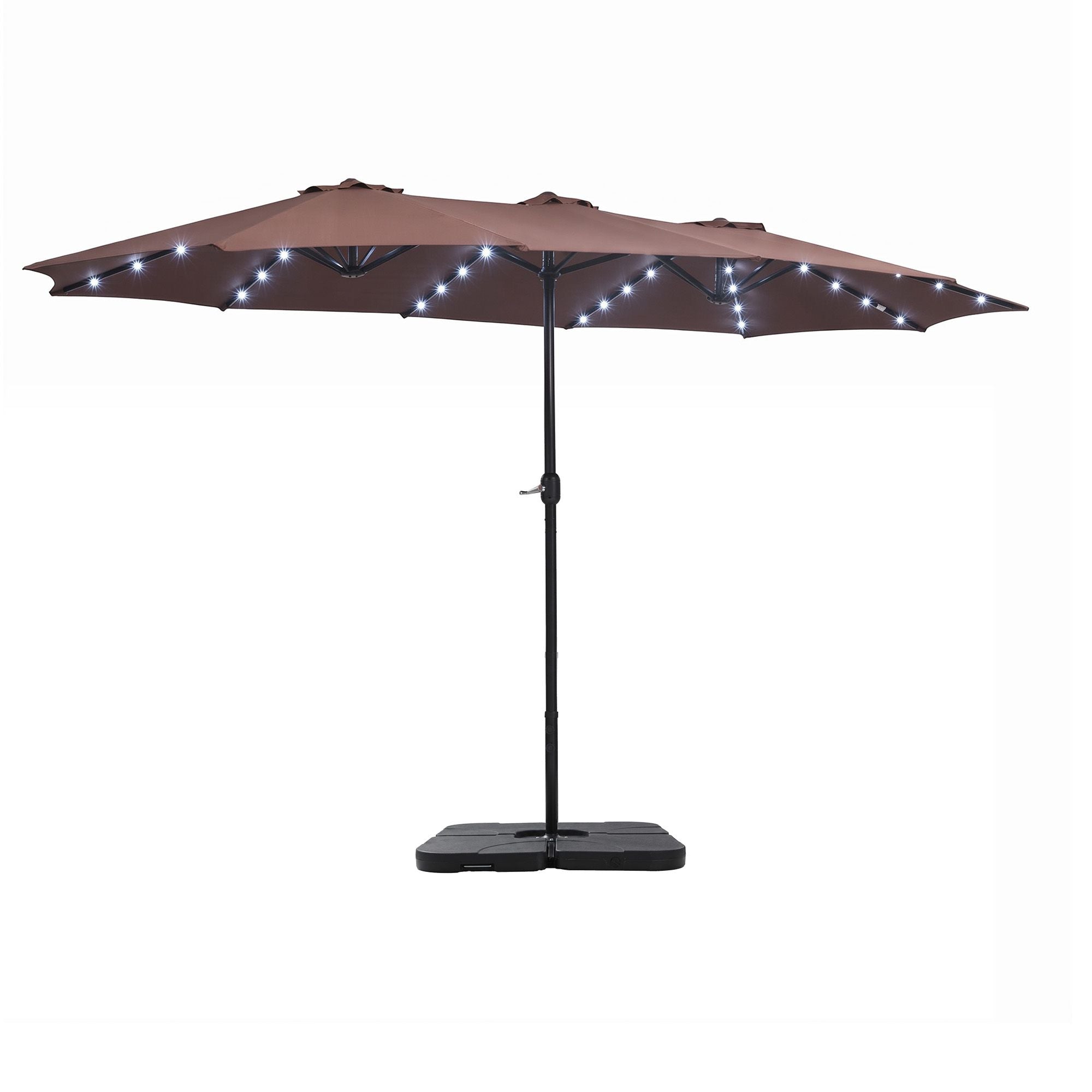 Instahut Outdoor Umbrella w/Base 4.57m Solar 48 LED Double-Sided Patio Parasol Brown Bedworld