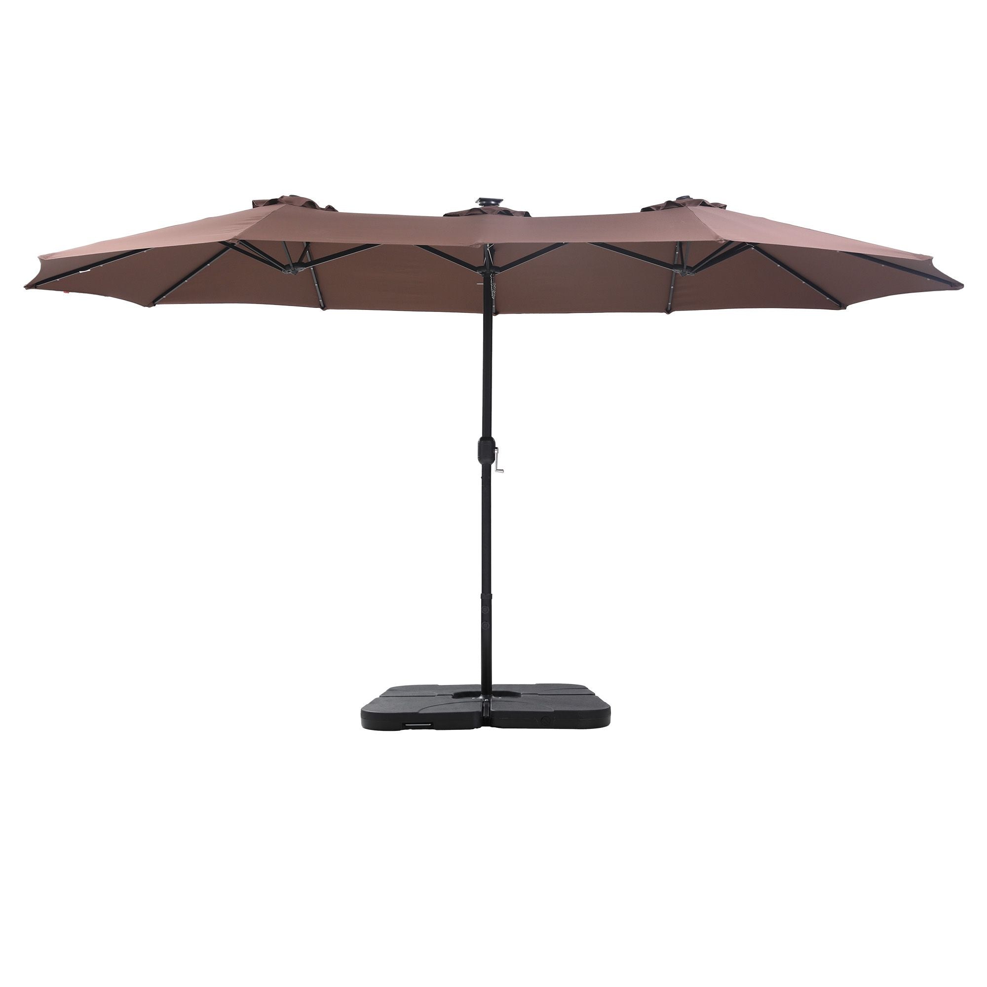Instahut Outdoor Umbrella w/Base 4.57m Solar 48 LED Double-Sided Patio Parasol Brown Bedworld