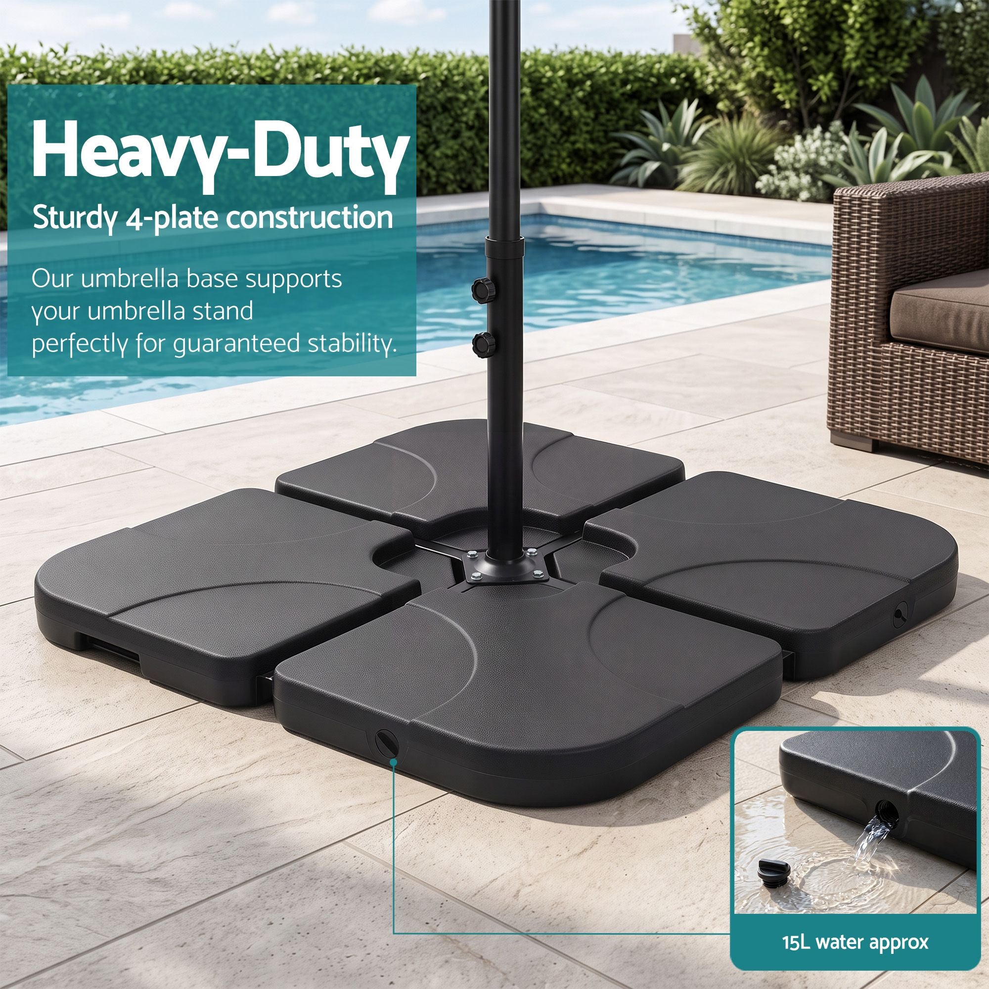 Instahut Outdoor Umbrella w/Base 4.57m Solar 48 LED Double-Sided Patio Parasol Brown Bedworld