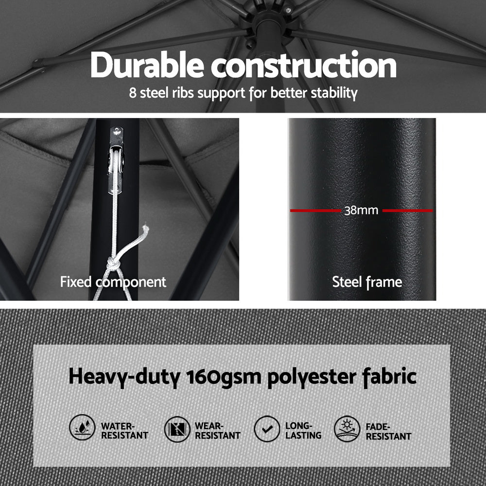 Charcoal umbrella canopy with steel ribs and heavy-duty polyester fabric panel