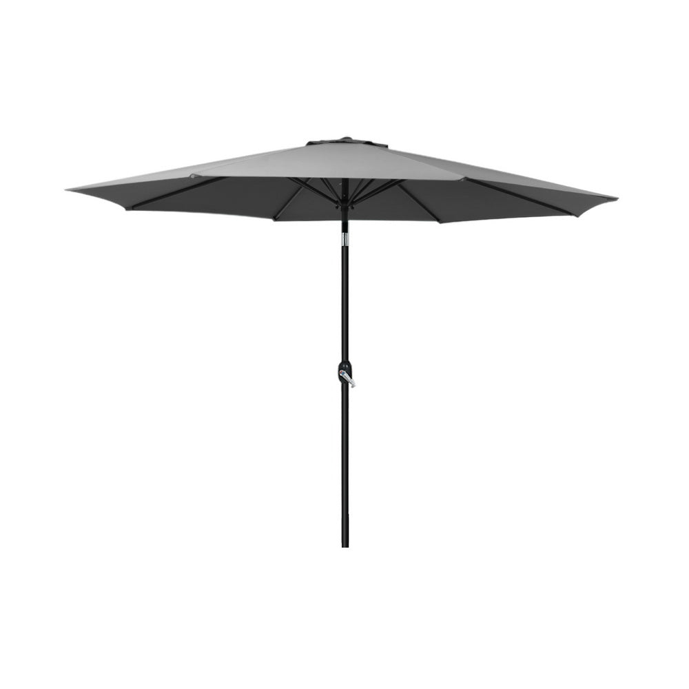 Charcoal outdoor tilt umbrella with open canopy and central black pole