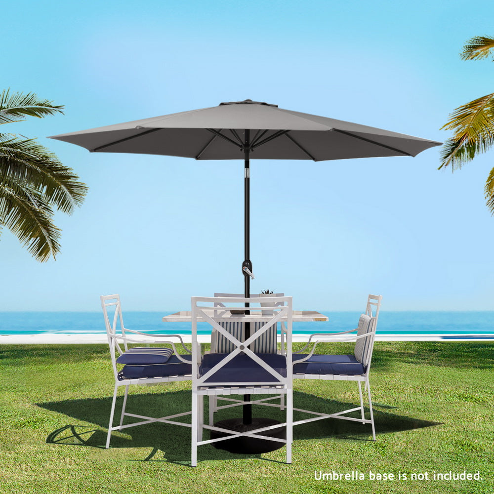 Charcoal outdoor tilt umbrella with open canopy and central black pole