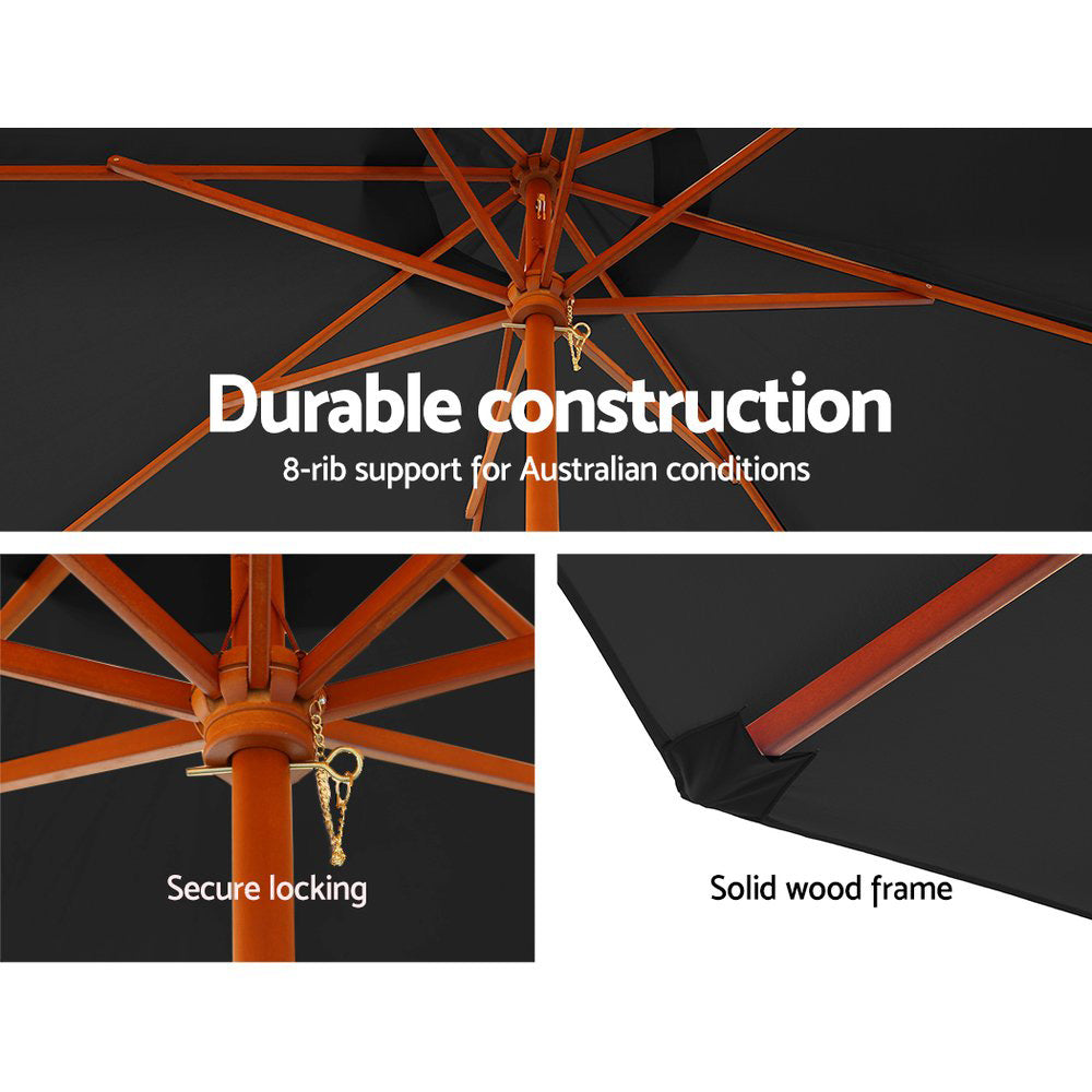 Orange cross-braced umbrella frame with locking chain detail under canopy