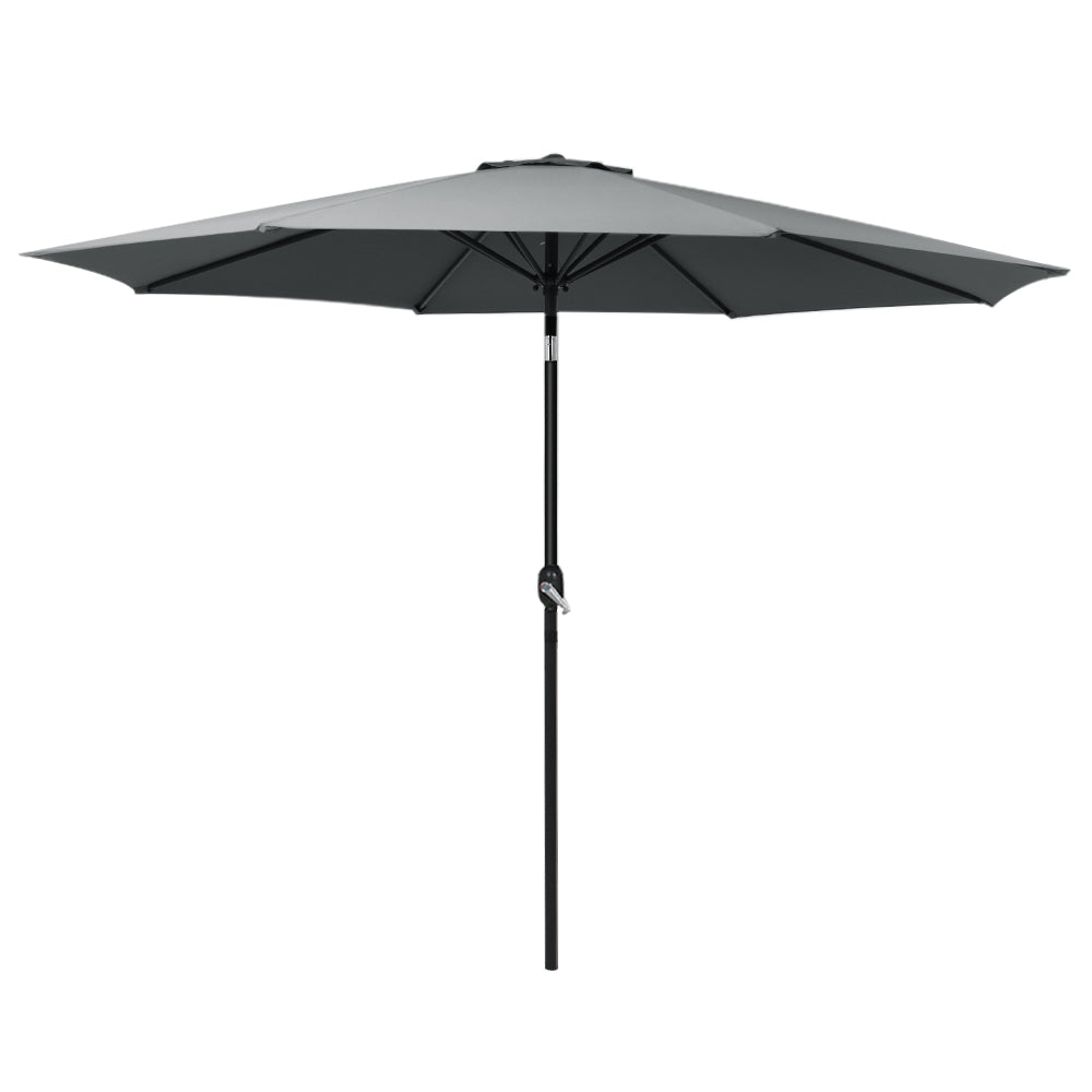 Charcoal outdoor umbrella with tilted canopy and central pole