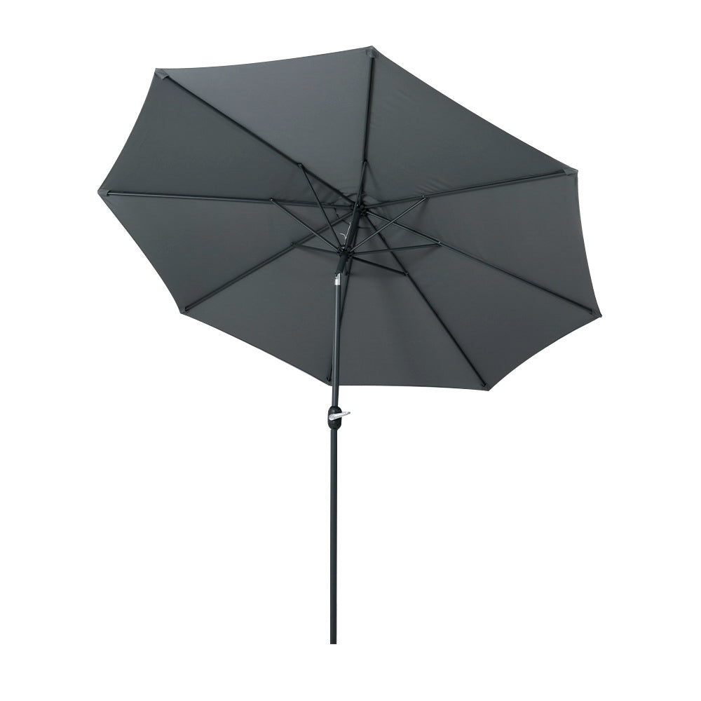 Charcoal outdoor umbrella with multi-rib frame and central tilt mechanism