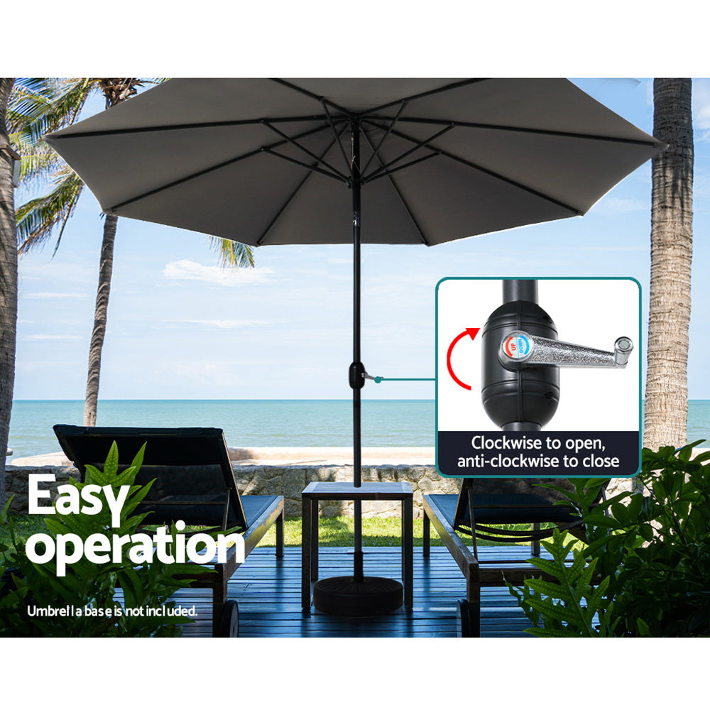 Charcoal outdoor umbrella with tilt mechanism on central pole