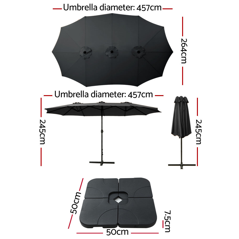 Black umbrella canopy with ribs and center hub, open umbrella top.