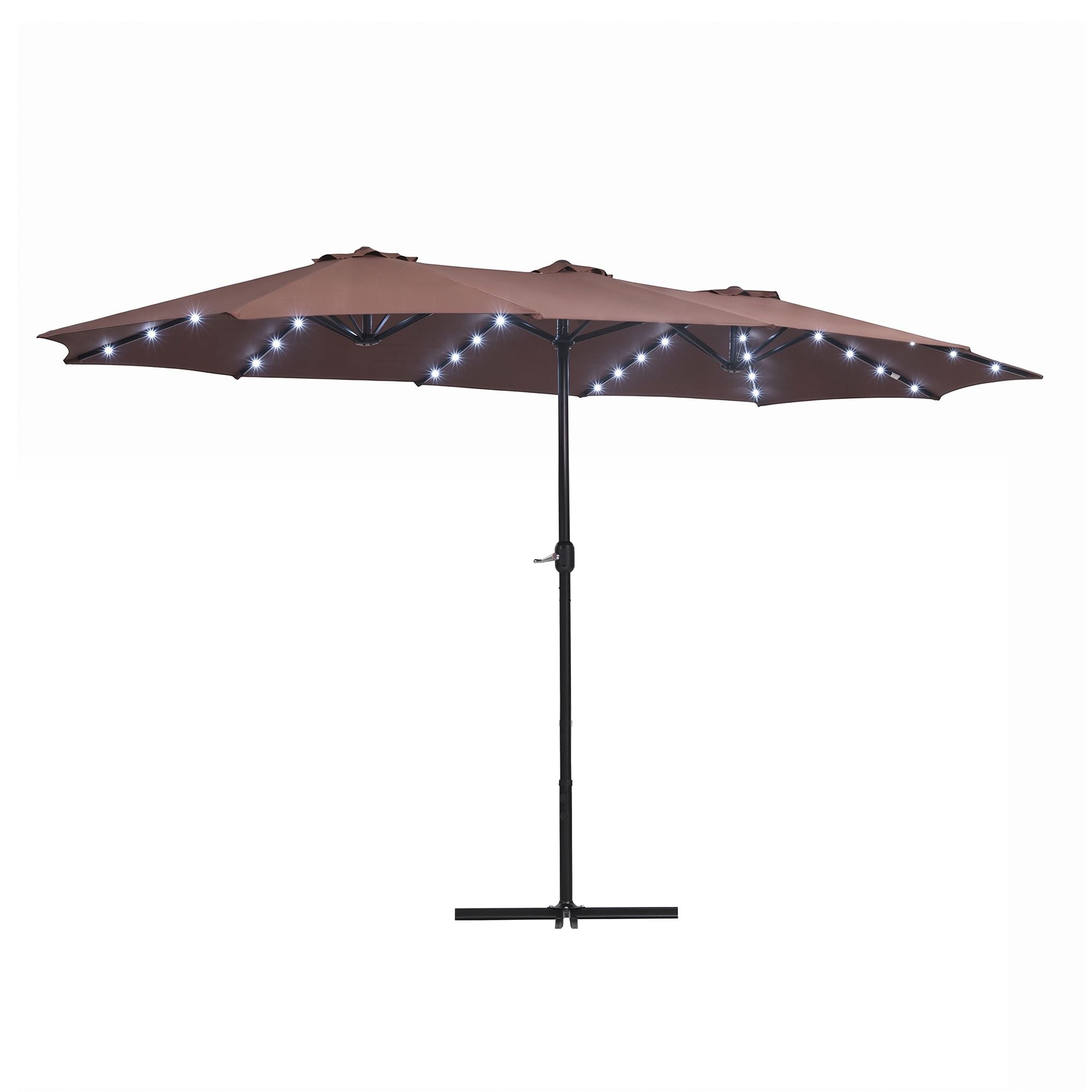 Instahut Outdoor Umbrella 4.57m Solar 48 LED Double-Sided Patio Parasol Brown Bedworld