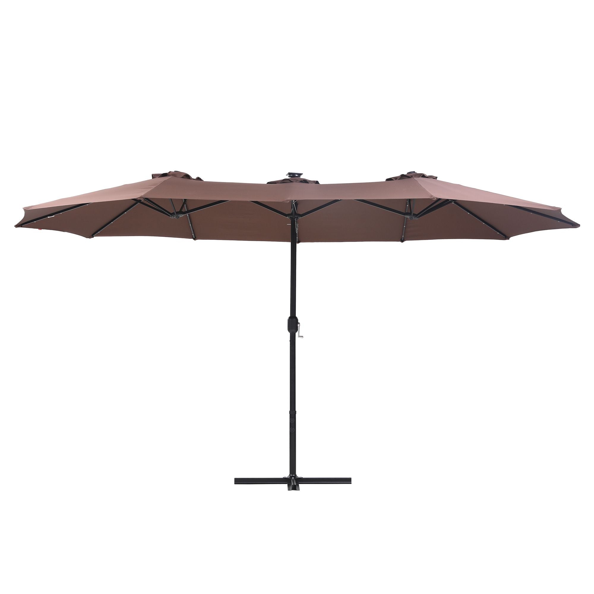 Instahut Outdoor Umbrella 4.57m Solar 48 LED Double-Sided Patio Parasol Brown Bedworld