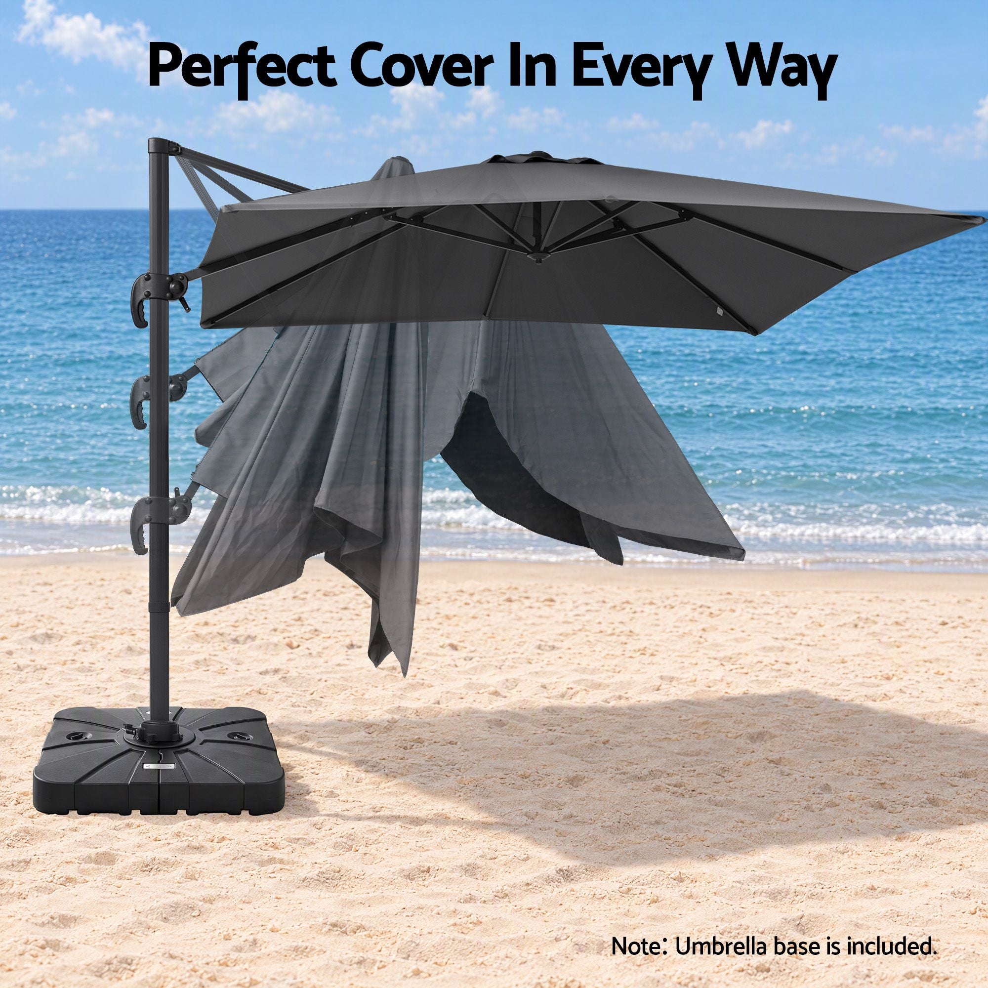 Instahut Outdoor Umbrella w/Base 3m Cantilever Stand Sun Roma 360 Degree Charcoal Bedworld