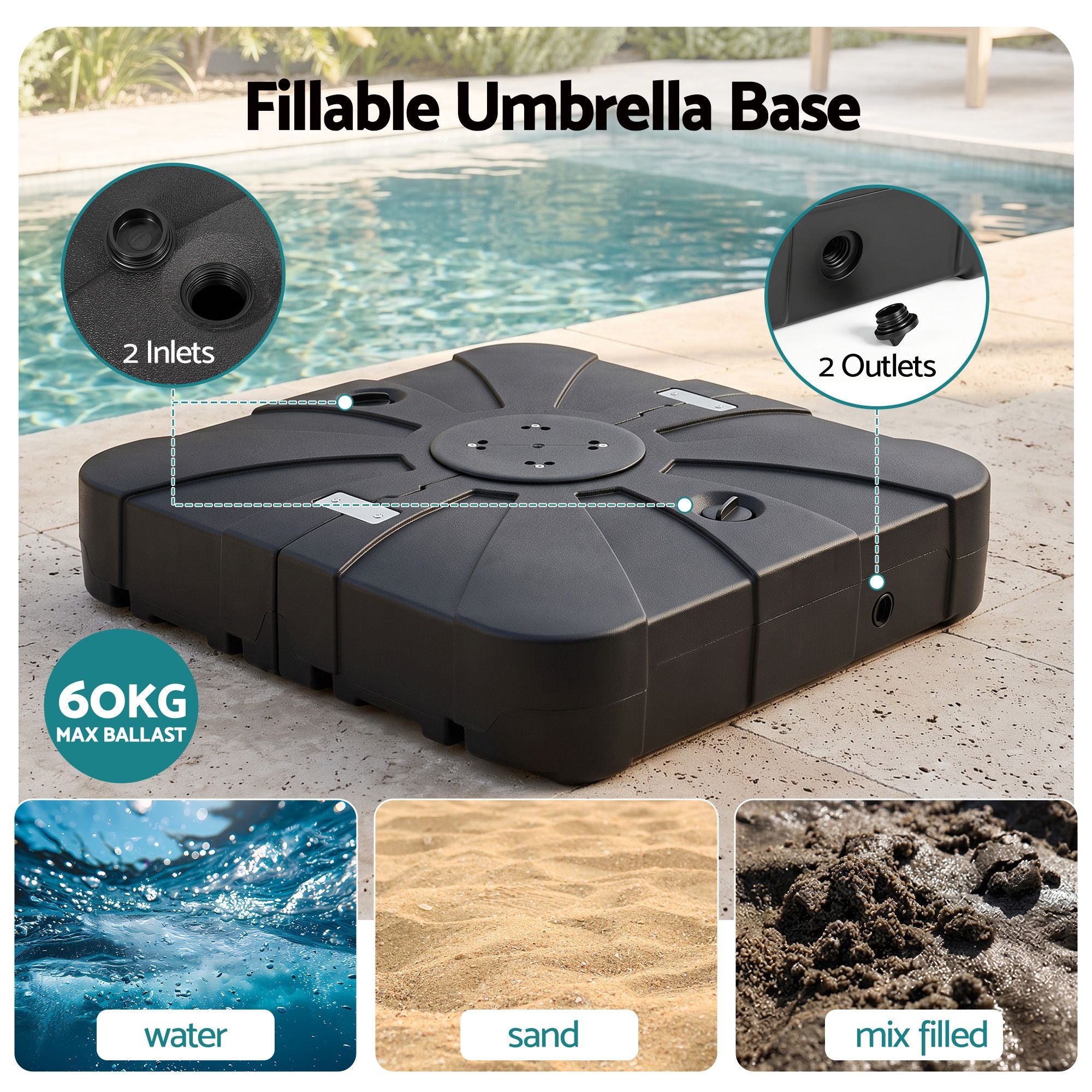 Instahut Outdoor Umbrella w/Base 3m Cantilever Stand Sun Roma 360 Degree Charcoal Bedworld