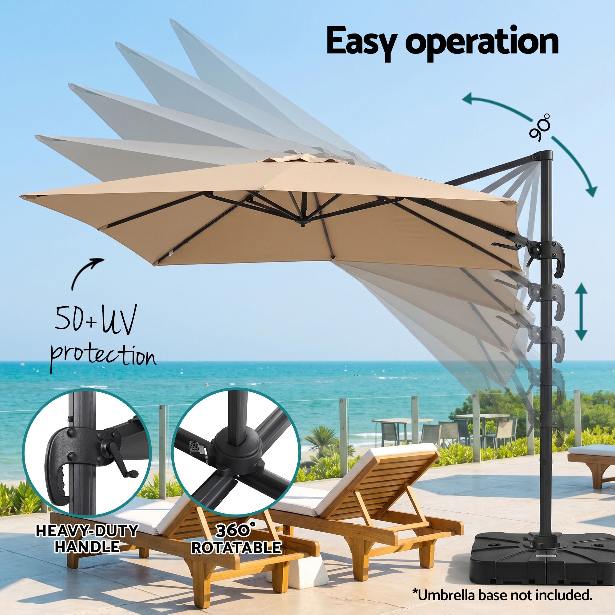 Instahut Outdoor Umbrella 3m Left-right Tilting Cantilever Patio Parasol Beige Bedworld