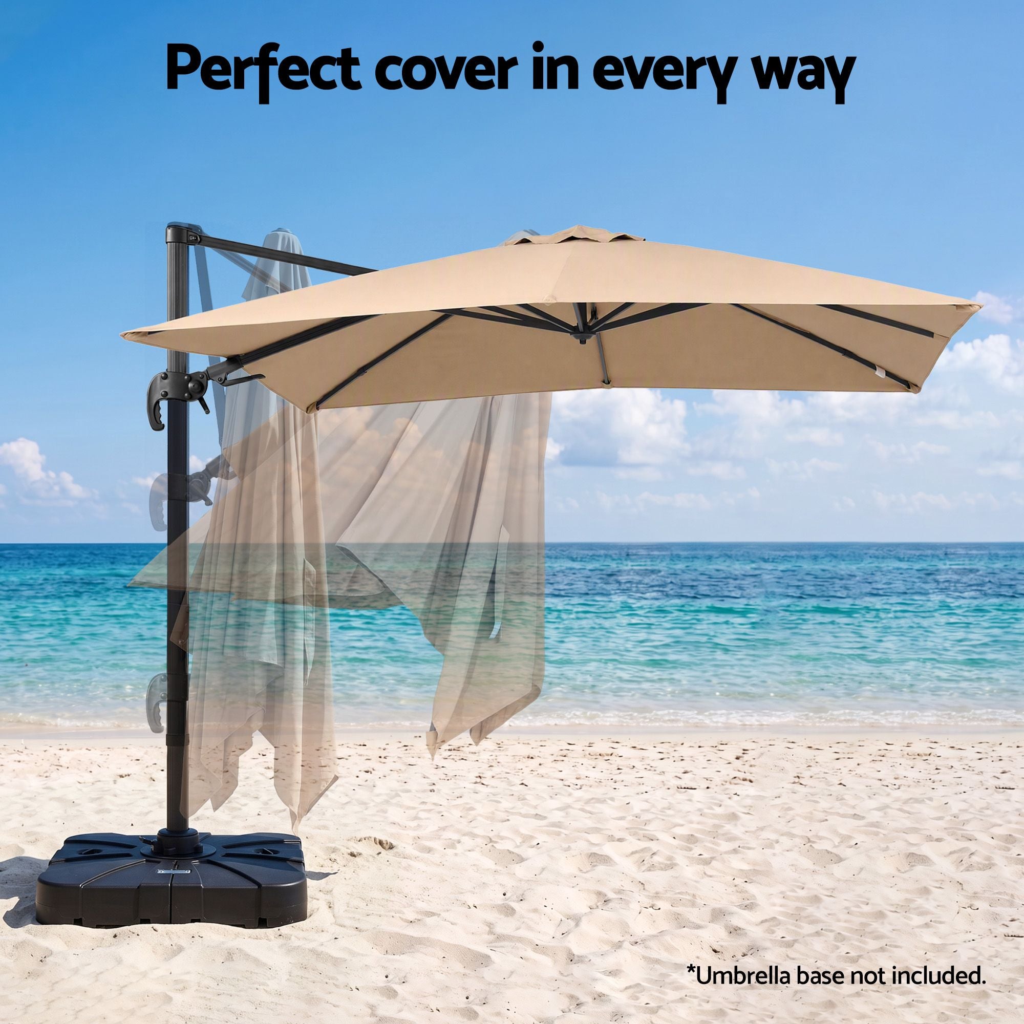 Instahut Outdoor Umbrella 3m Left-right Tilting Cantilever Patio Parasol Beige Bedworld