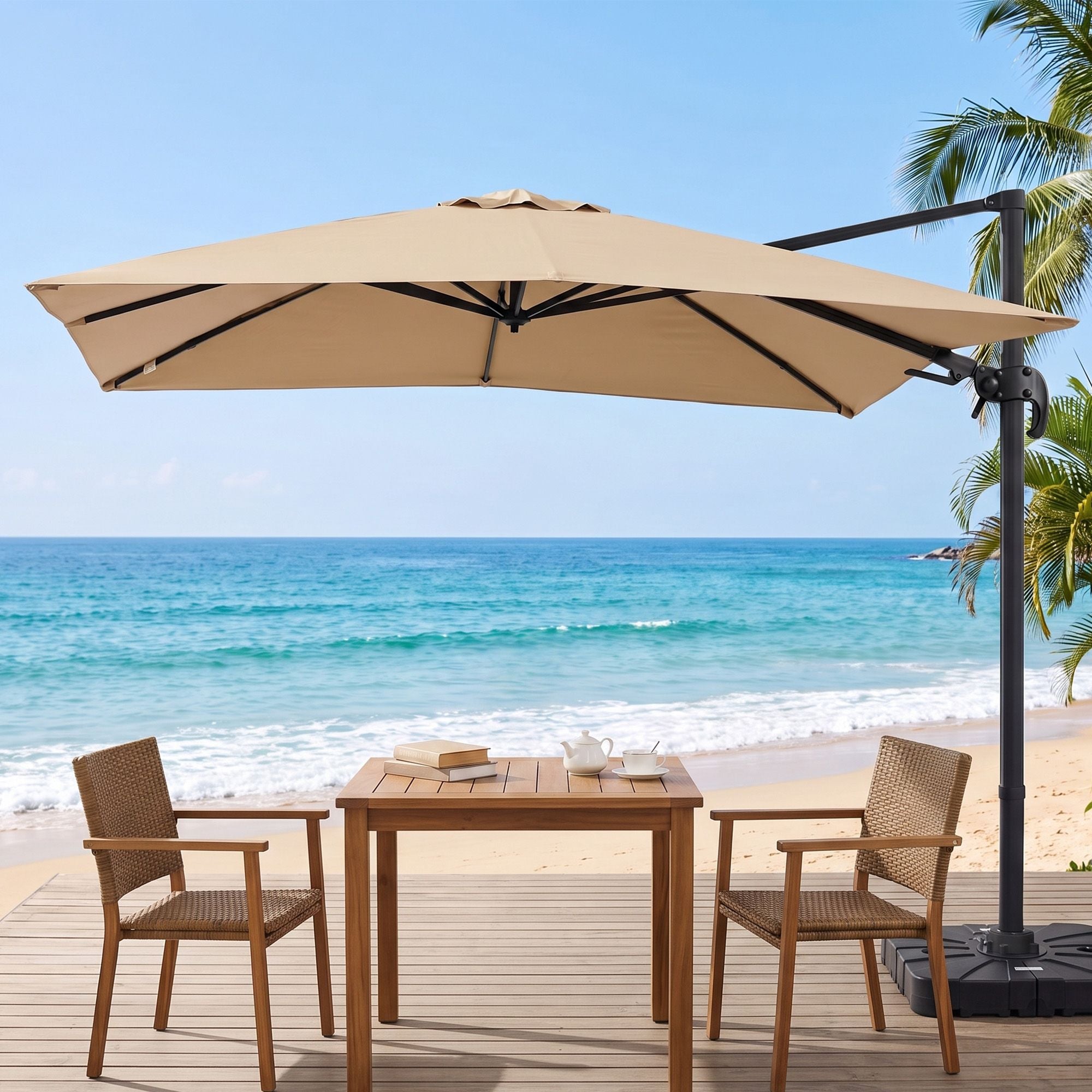 Instahut Outdoor Umbrella 3m Left-right Tilting Cantilever Patio Parasol Beige Bedworld