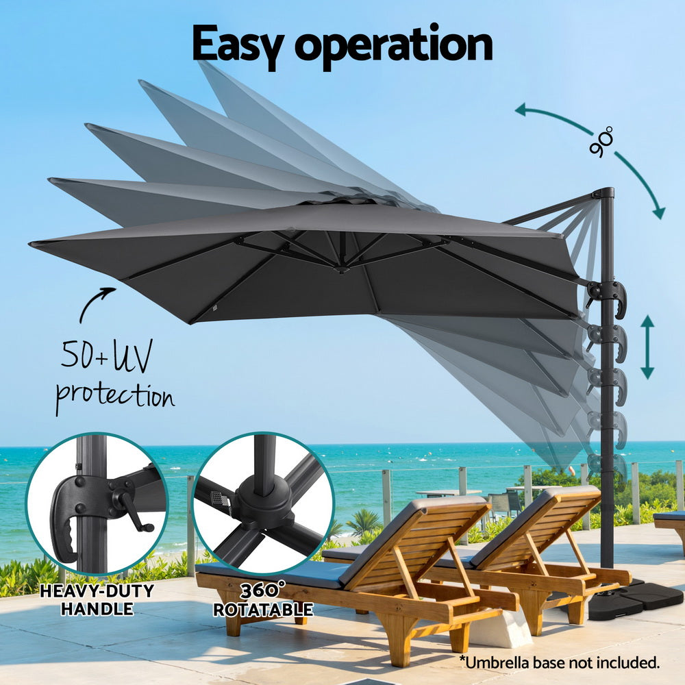 Instahut Outdoor Umbrella 3m Umbrellas Cantilever Stand Sun Roma 360 Degree Charcoal Bedworld