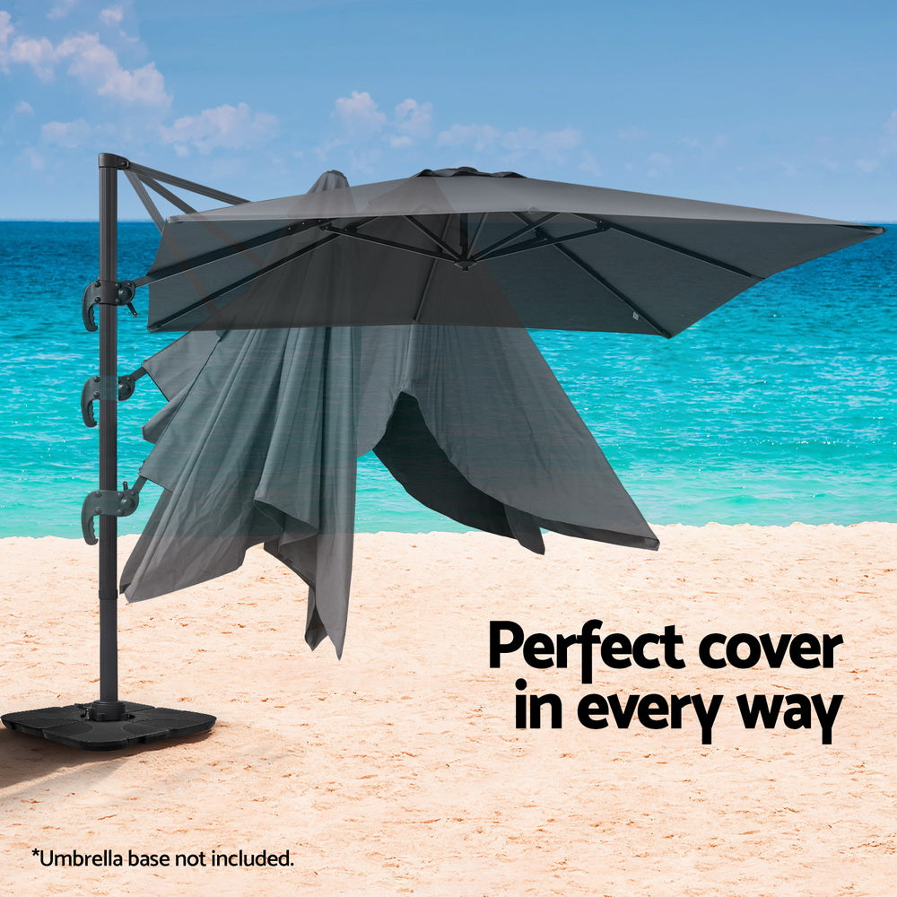 Instahut Outdoor Umbrella 3m Umbrellas Cantilever Stand Sun Roma 360 Degree Charcoal Bedworld