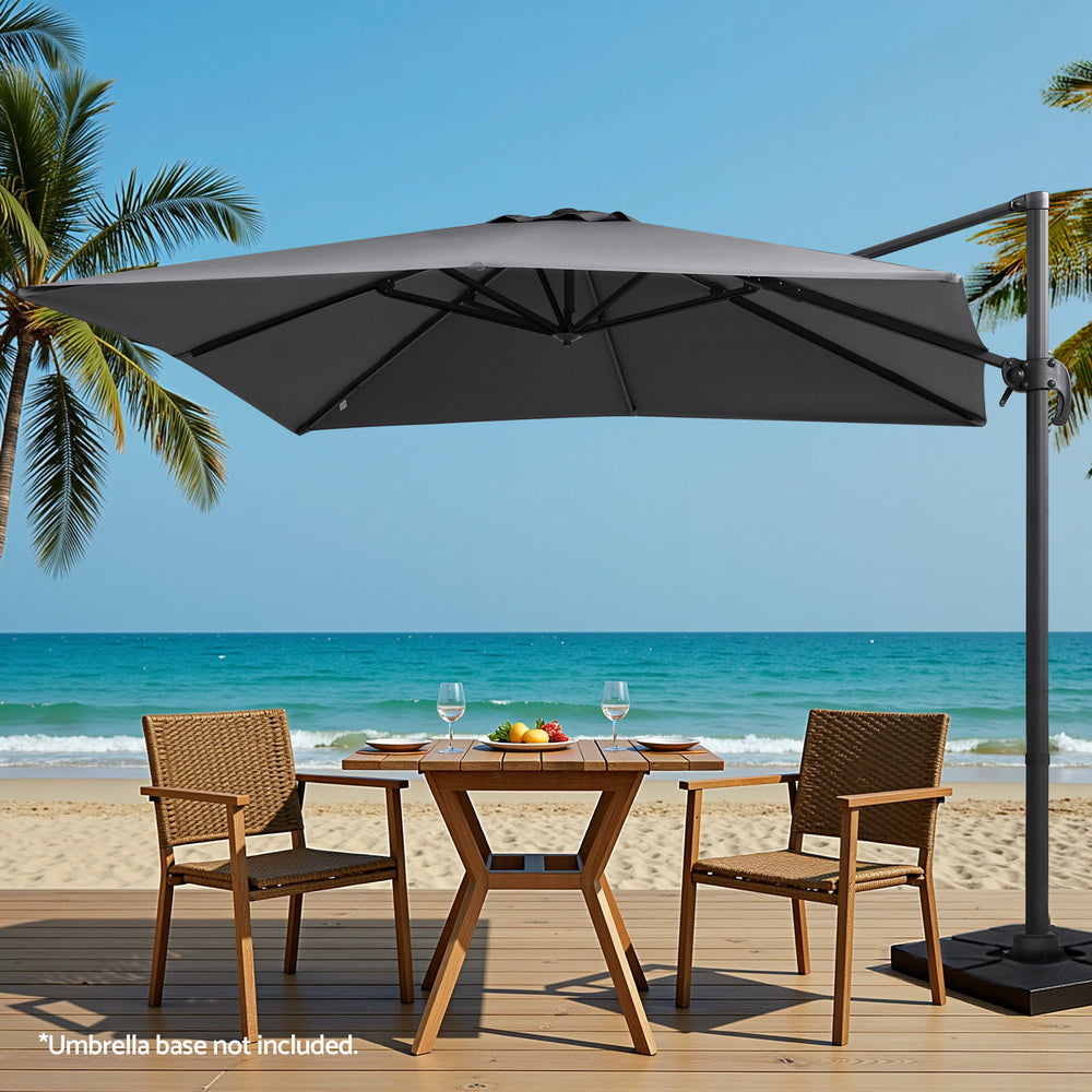 Instahut Outdoor Umbrella 3m Umbrellas Cantilever Stand Sun Roma 360 Degree Charcoal Bedworld