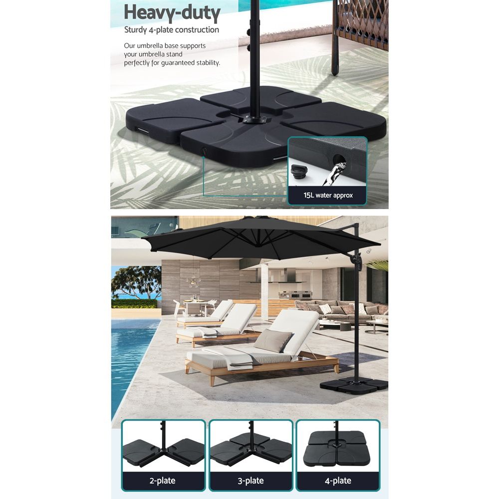 Square-plate umbrella base with support post and foam pads for a cantilever stand