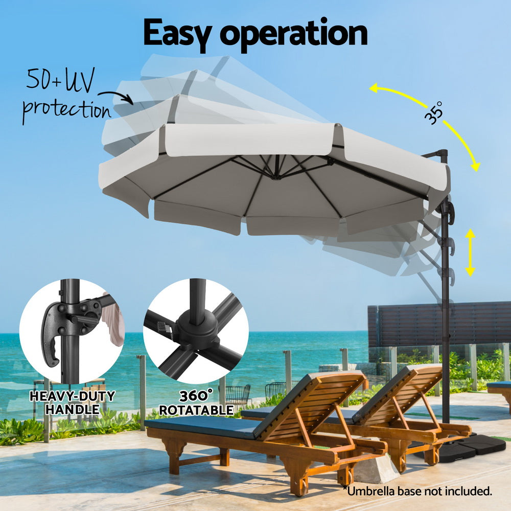 3m cantilever patio umbrella with grey canopy and side tilt handle