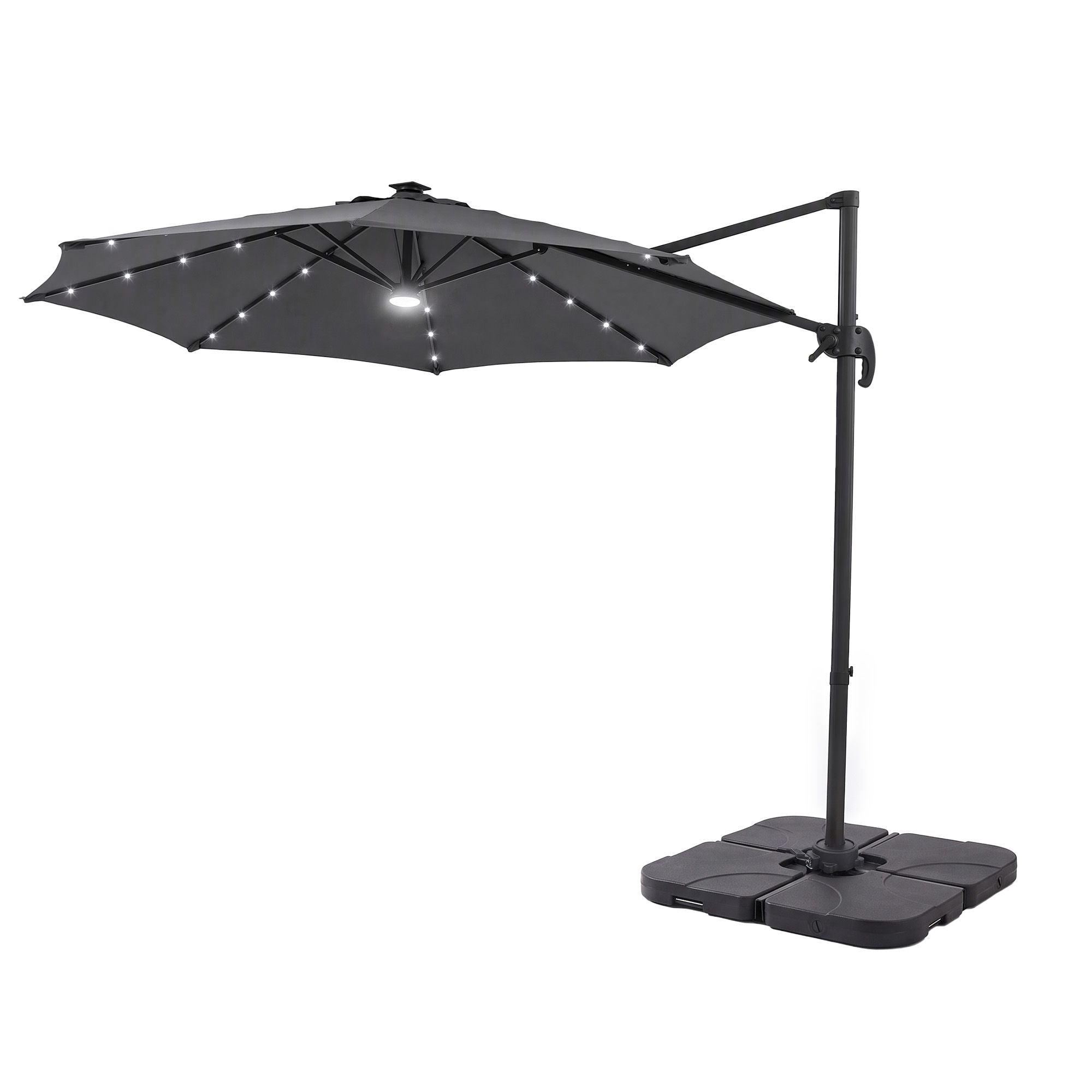 Instahut Outdoor Umbrella w/Base 3m Solar LED Offset Cantilever Patio Parasol Charcoal Bedworld