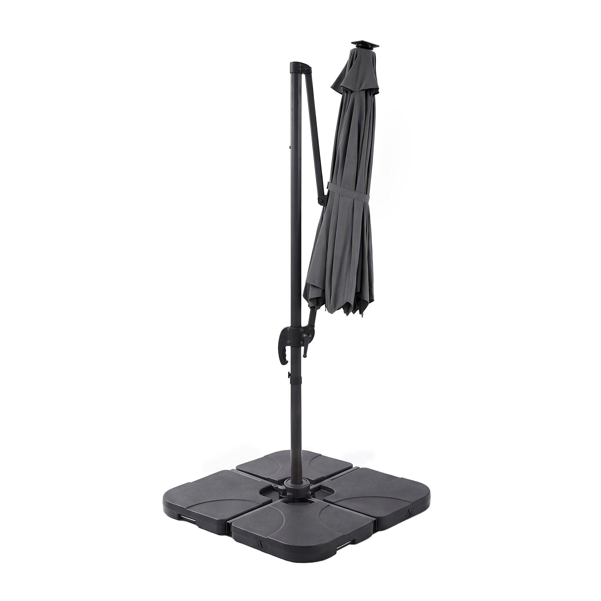 Instahut Outdoor Umbrella w/Base 3m Solar LED Offset Cantilever Patio Parasol Charcoal Bedworld