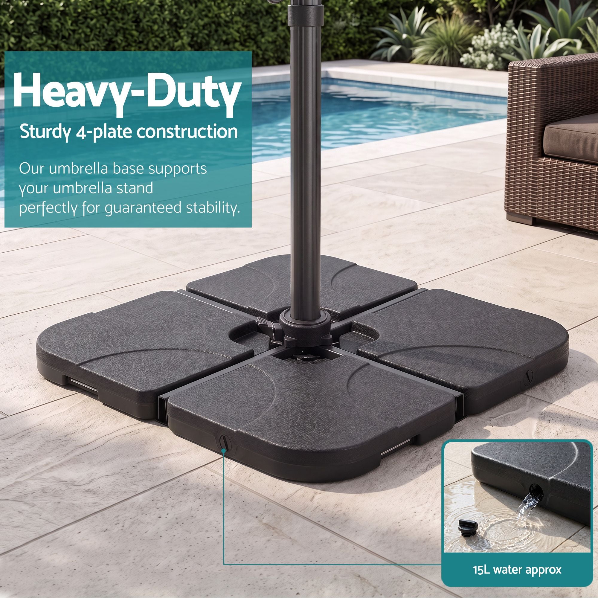 Instahut Outdoor Umbrella w/Base 3m Solar LED Offset Cantilever Patio Parasol Charcoal Bedworld