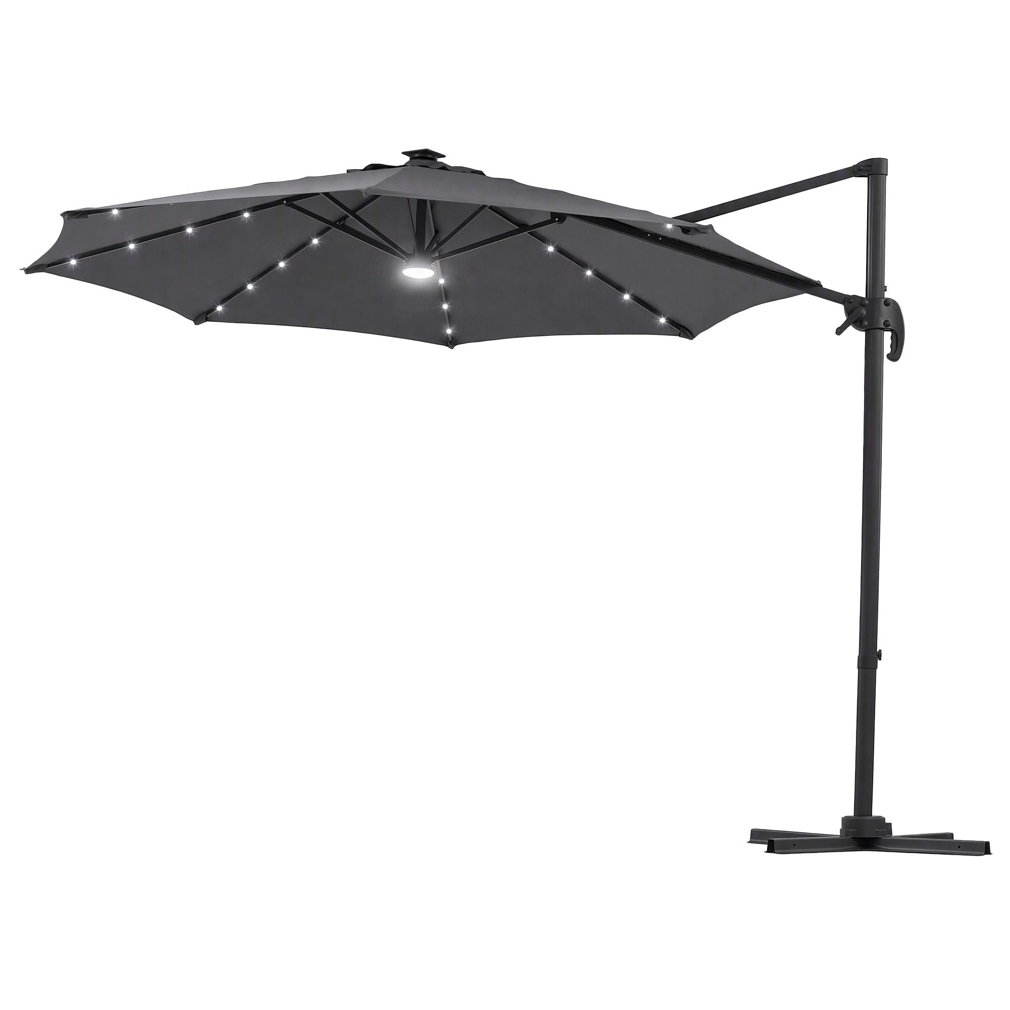 Instahut Outdoor Umbrella 3m Solar LED Offset Cantilever Patio Parasol Charcoal Bedworld