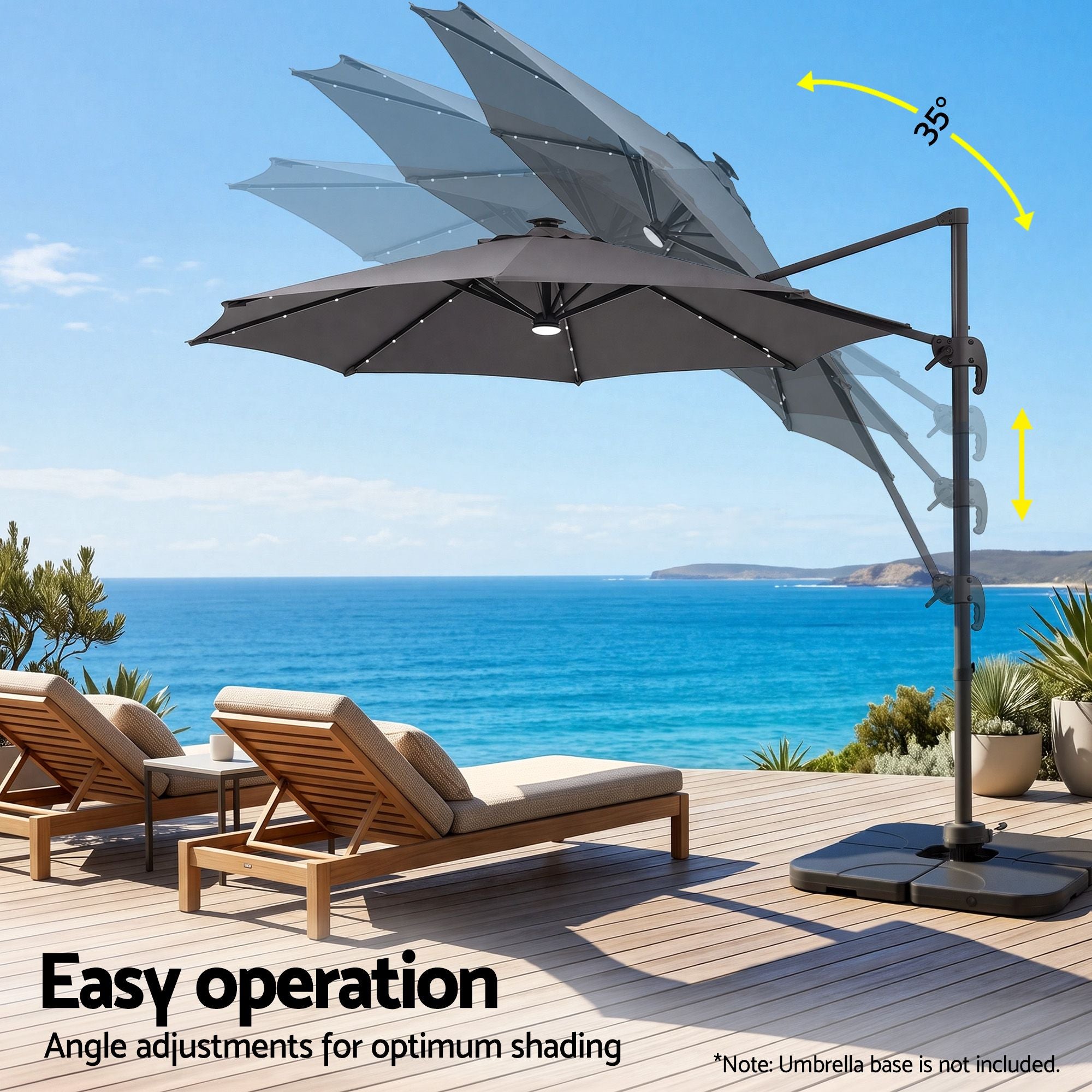 Instahut Outdoor Umbrella 3m Solar LED Offset Cantilever Patio Parasol Charcoal Bedworld