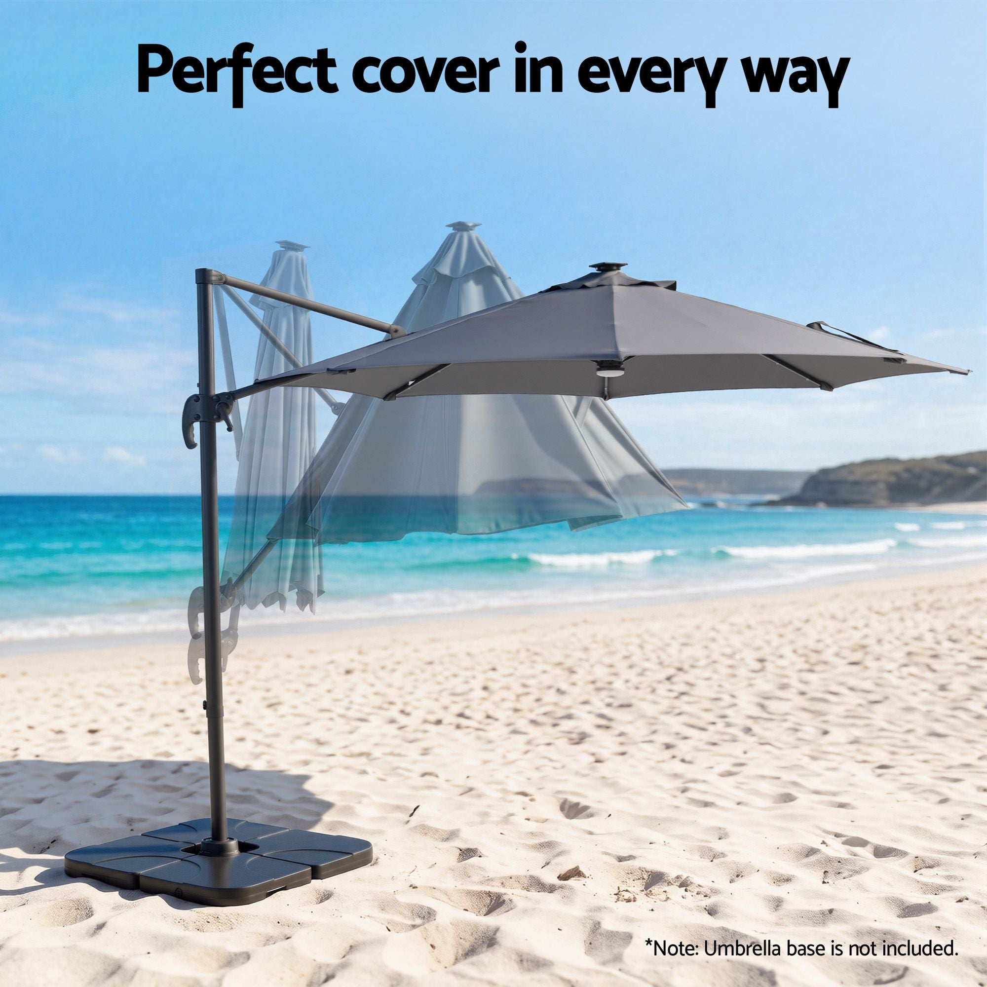Instahut Outdoor Umbrella 3m Solar LED Offset Cantilever Patio Parasol Charcoal Bedworld