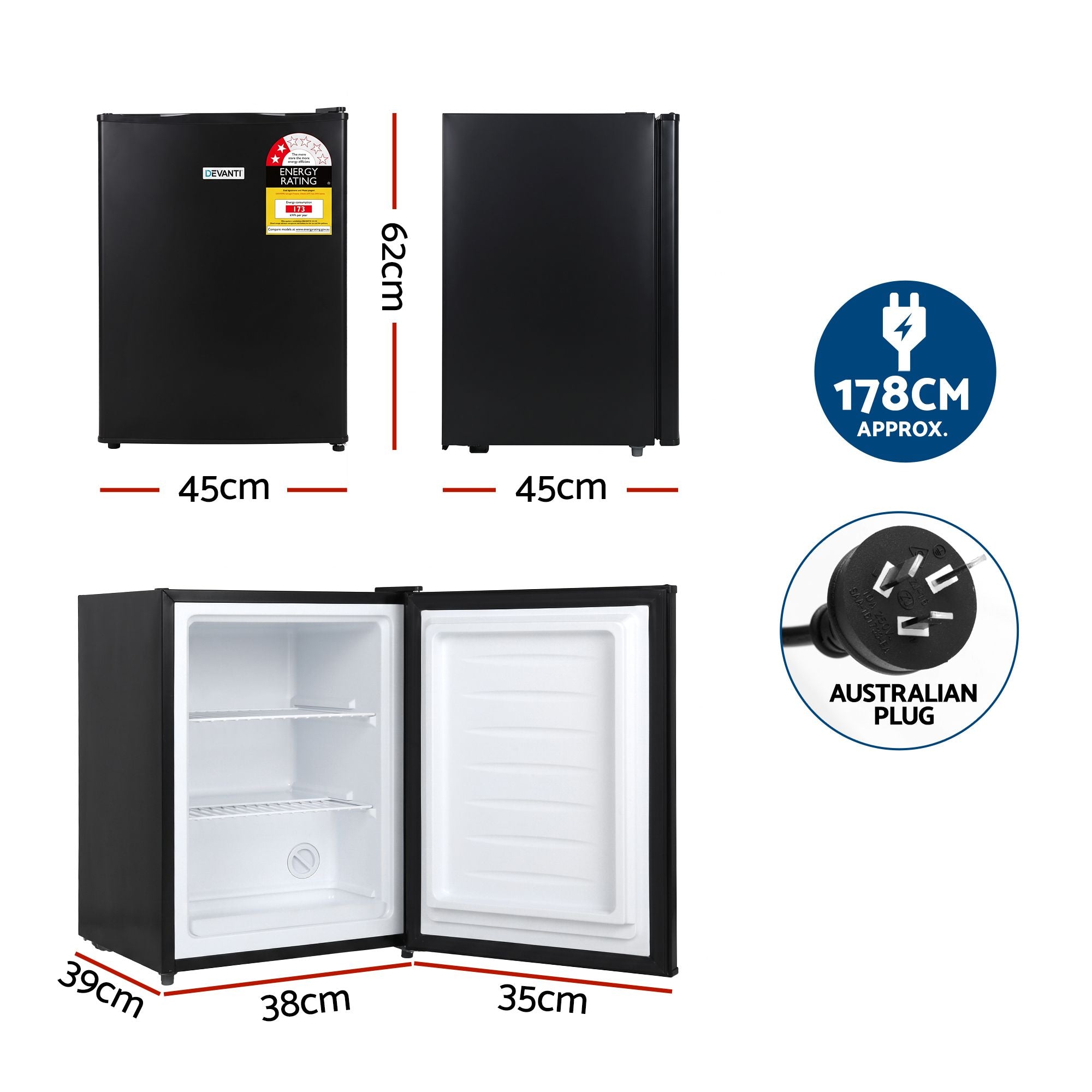 Devanti 42L Upright Freezer Fridge Black Bedworld