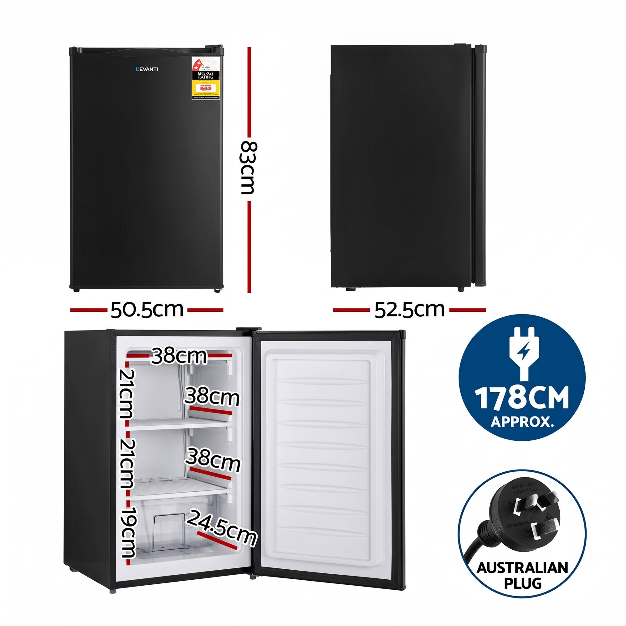 Devanti 81L Upright Freezer Fridge Black Bedworld