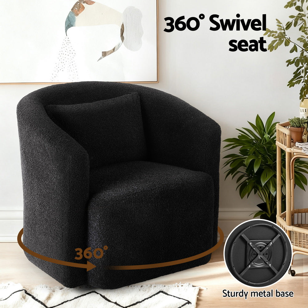 Artiss Round Swivel Armchair Sherpa Fleece Black