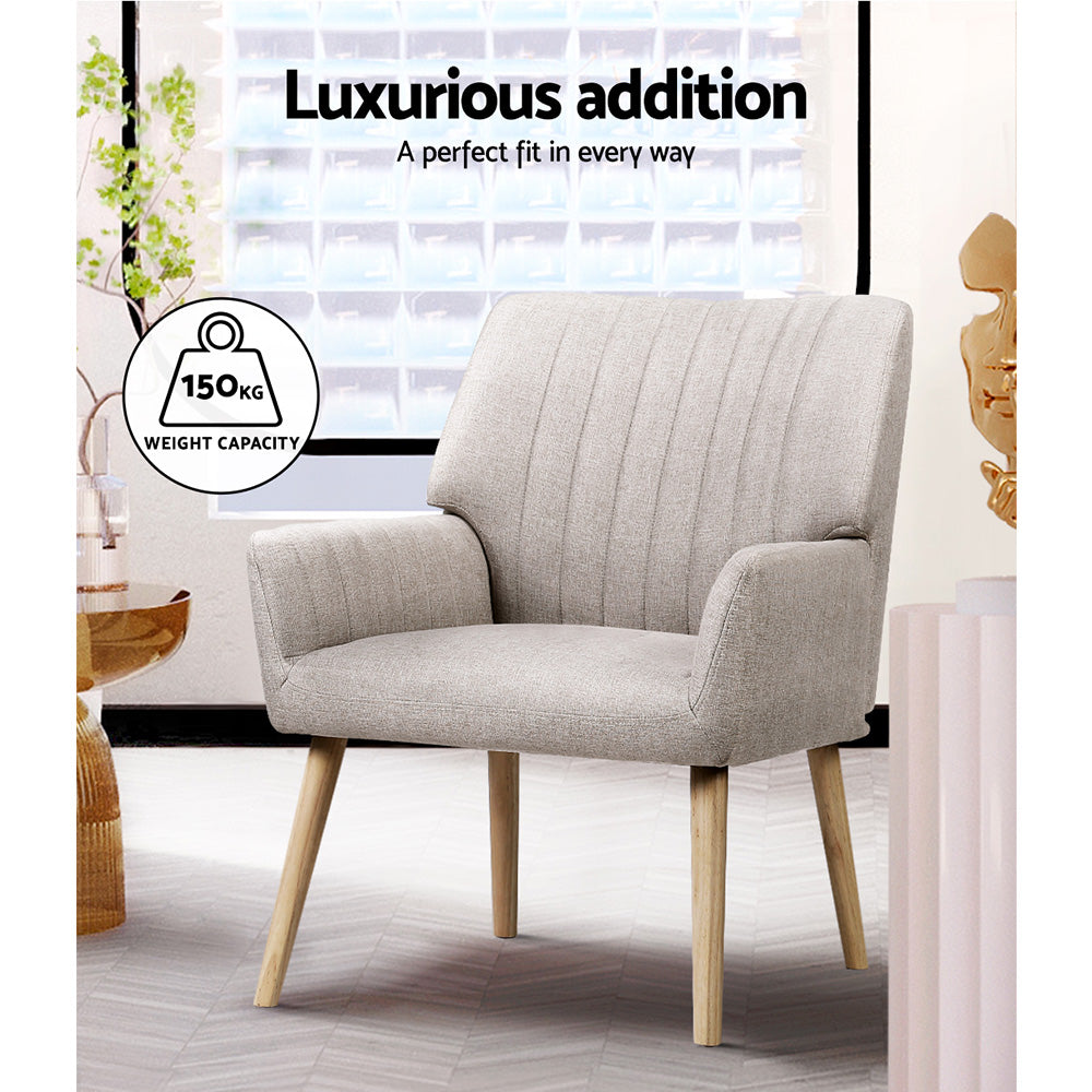 Artiss 2X Armchair Faux Fabric Beige Bedworld